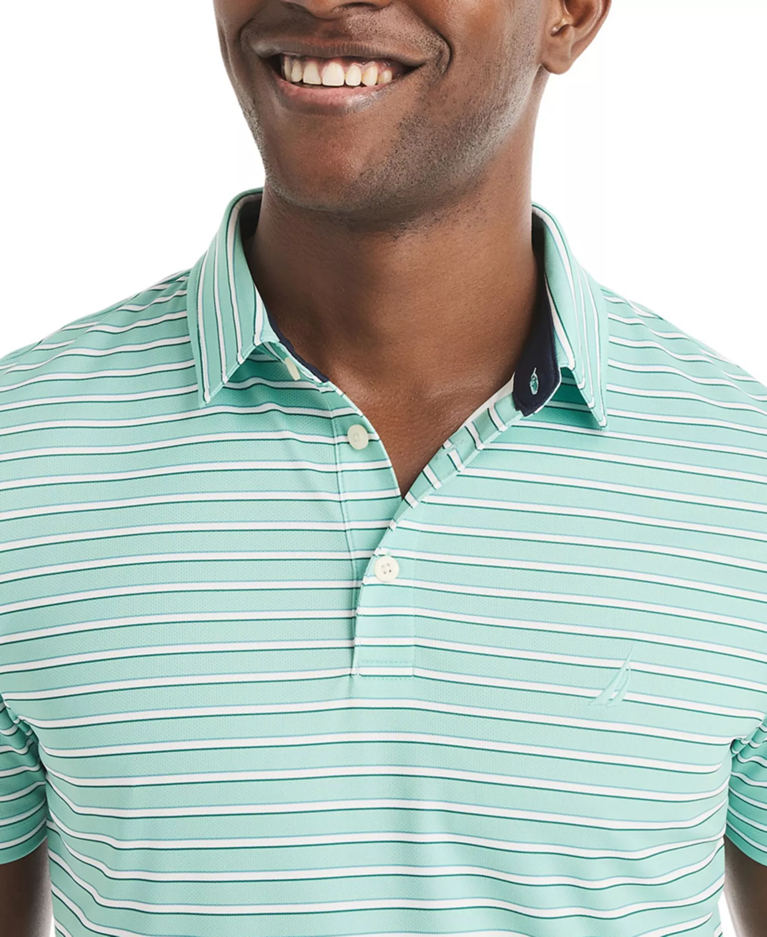 Men's Short-Sleeve Stripe Print Golf Polo Shirt - Aqua Green - L