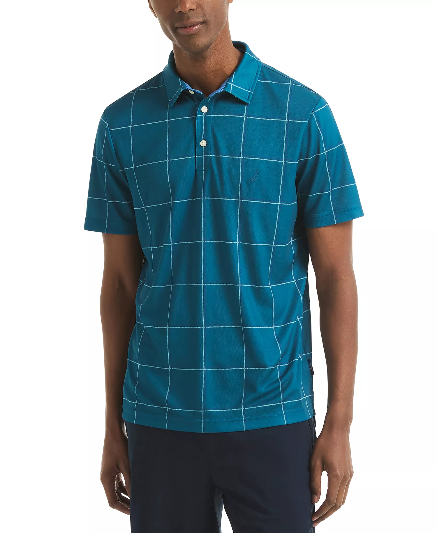 Men's Short Sleeve Windowpane Golf Polo Shirt - Blue Coral - 2XL