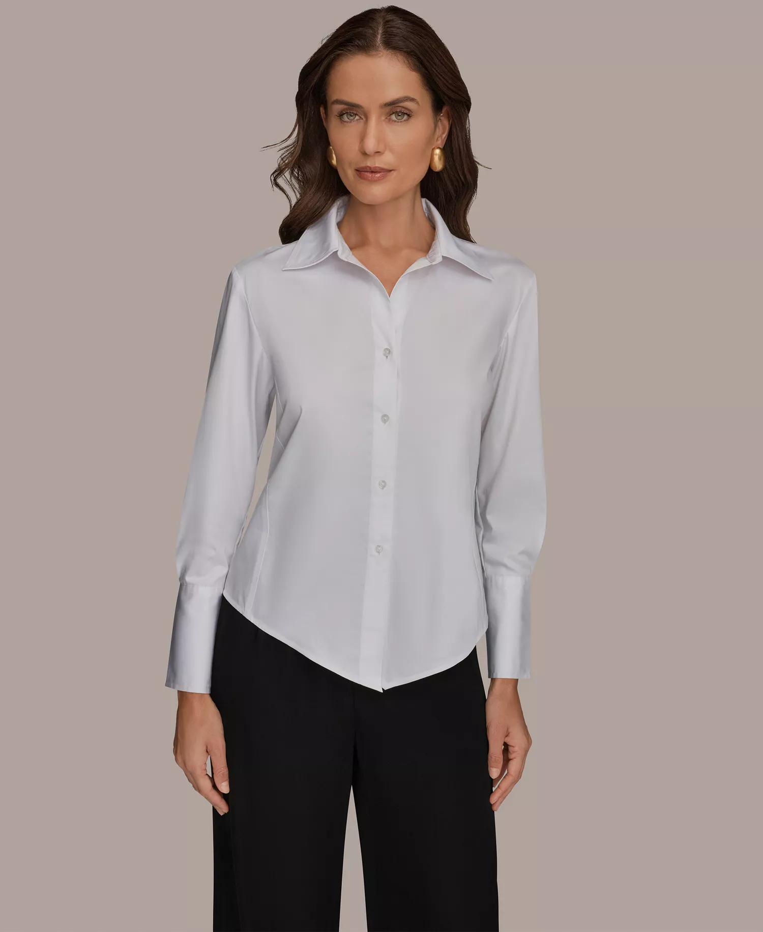 Petite Collared Button-Down Shirt - White - P/L