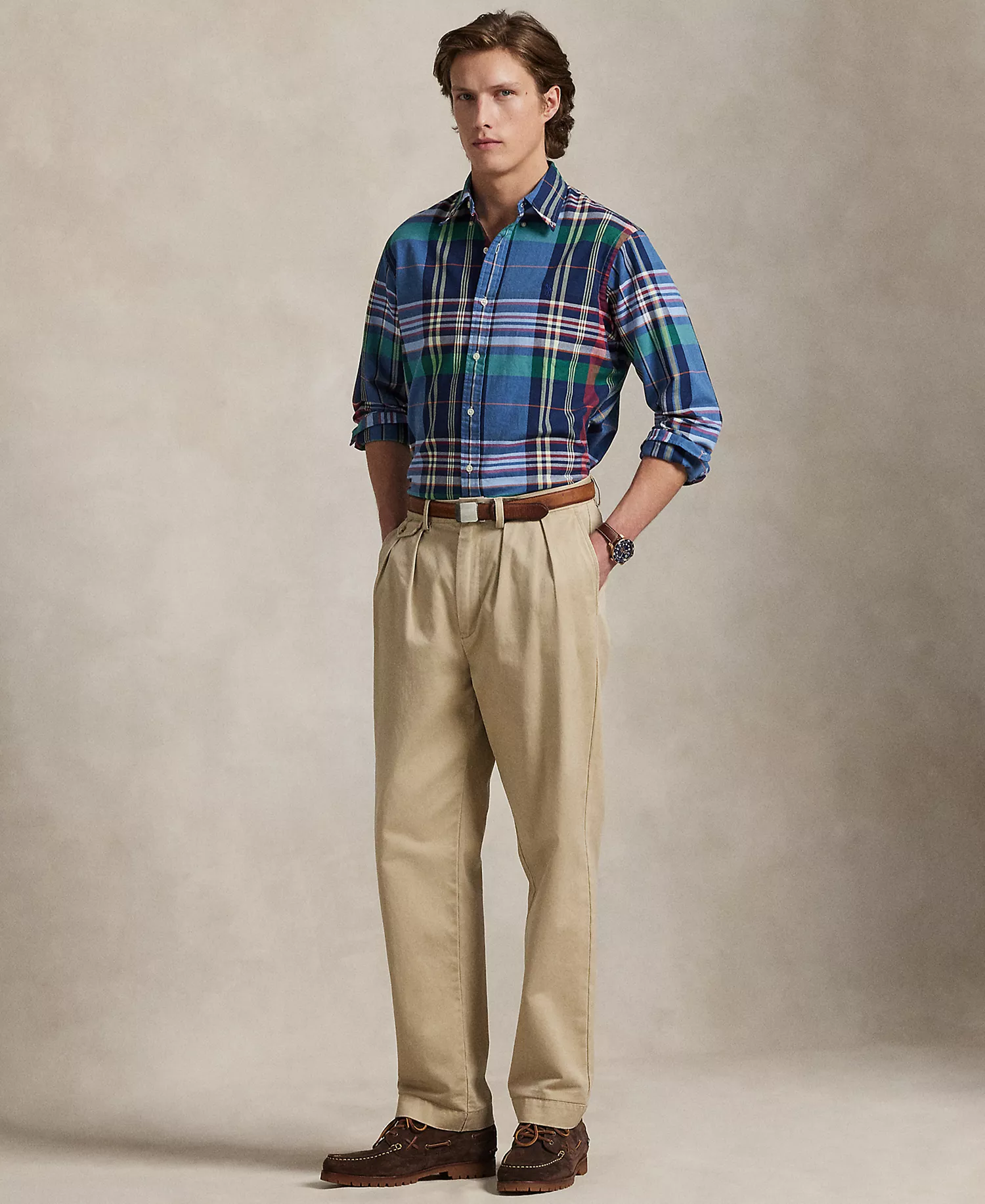 Men's Classic-Fit Plaid Oxford Shirt - Blue Red Multi - 2XL