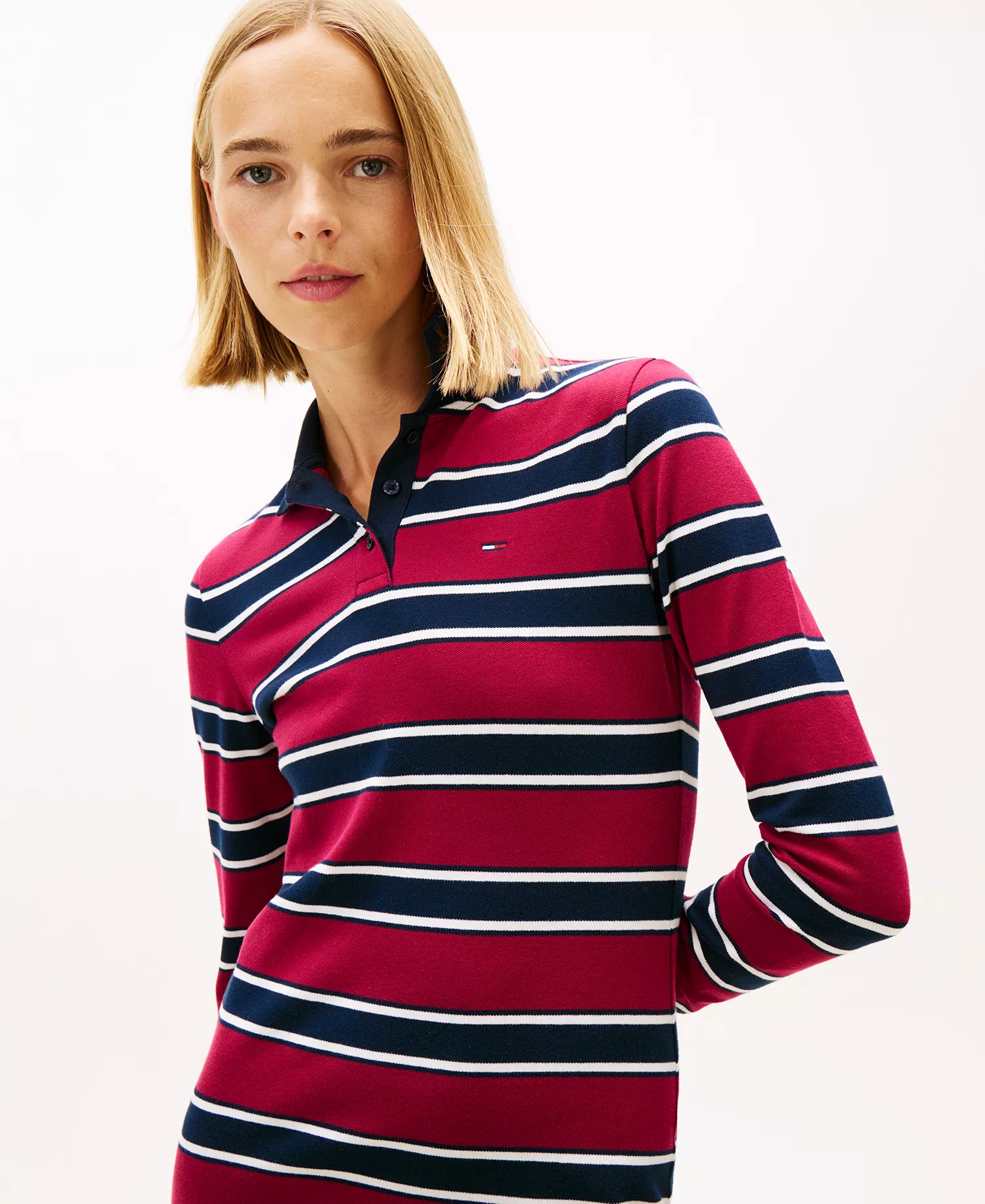 Women's Striped Mini Polo Dress - Lavish Cerise/Multi Stripe - L