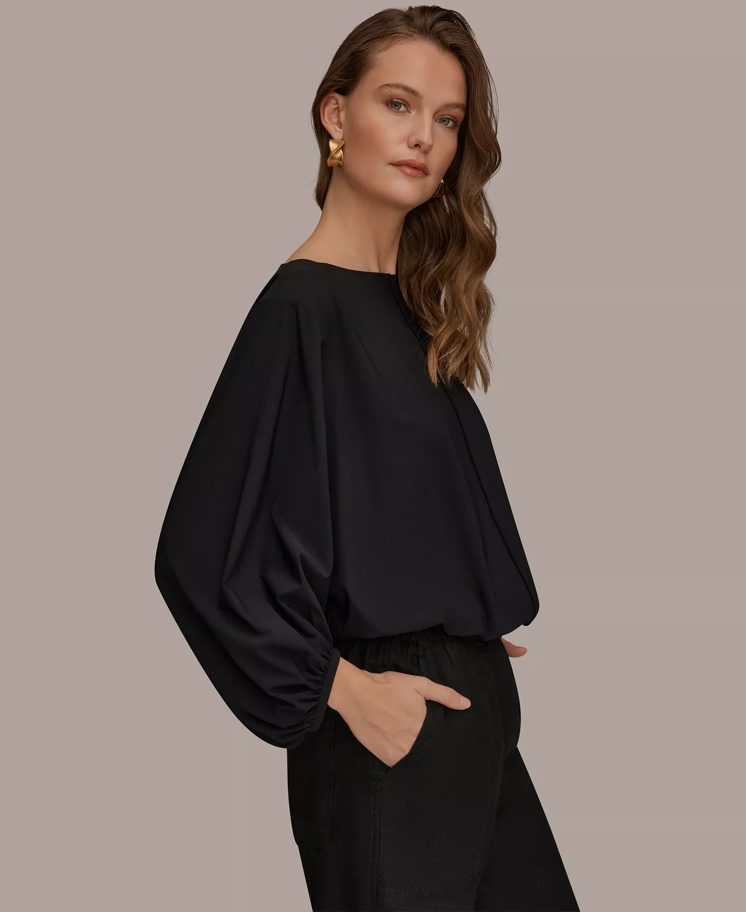 Women's Boat Neck Blouse - Black - L