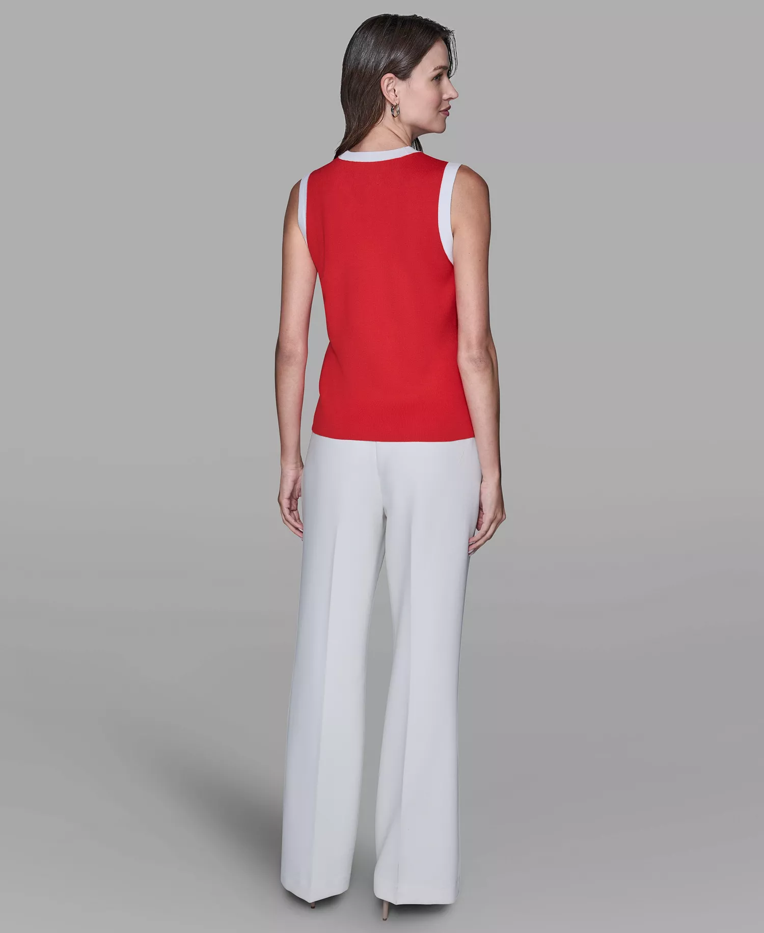 Women's Bow-Tie Sleeveless Sweater - Apple Red/Soft White - L