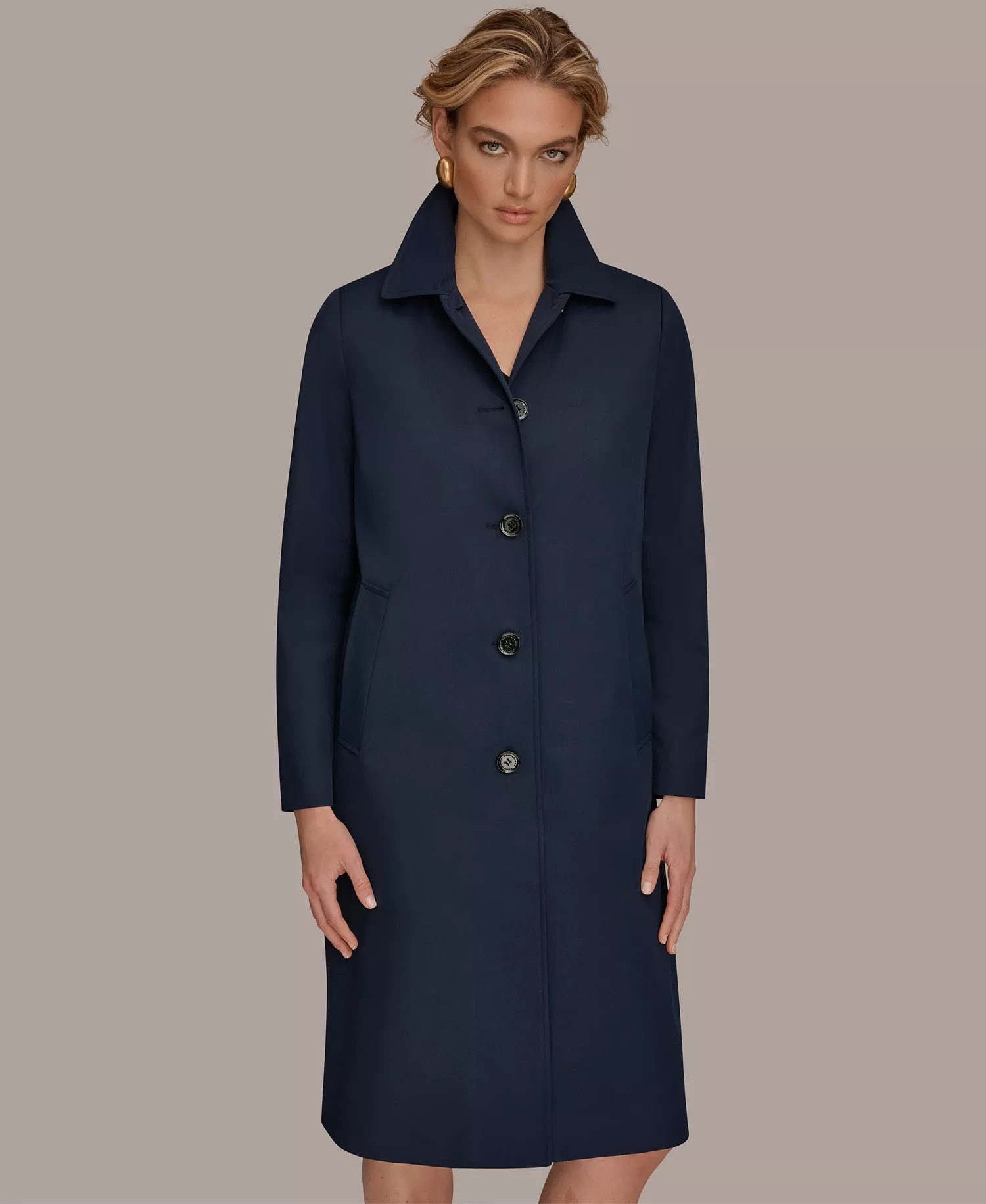 Women's Balmacaan Shirt Collar Coat - Nightfall - L