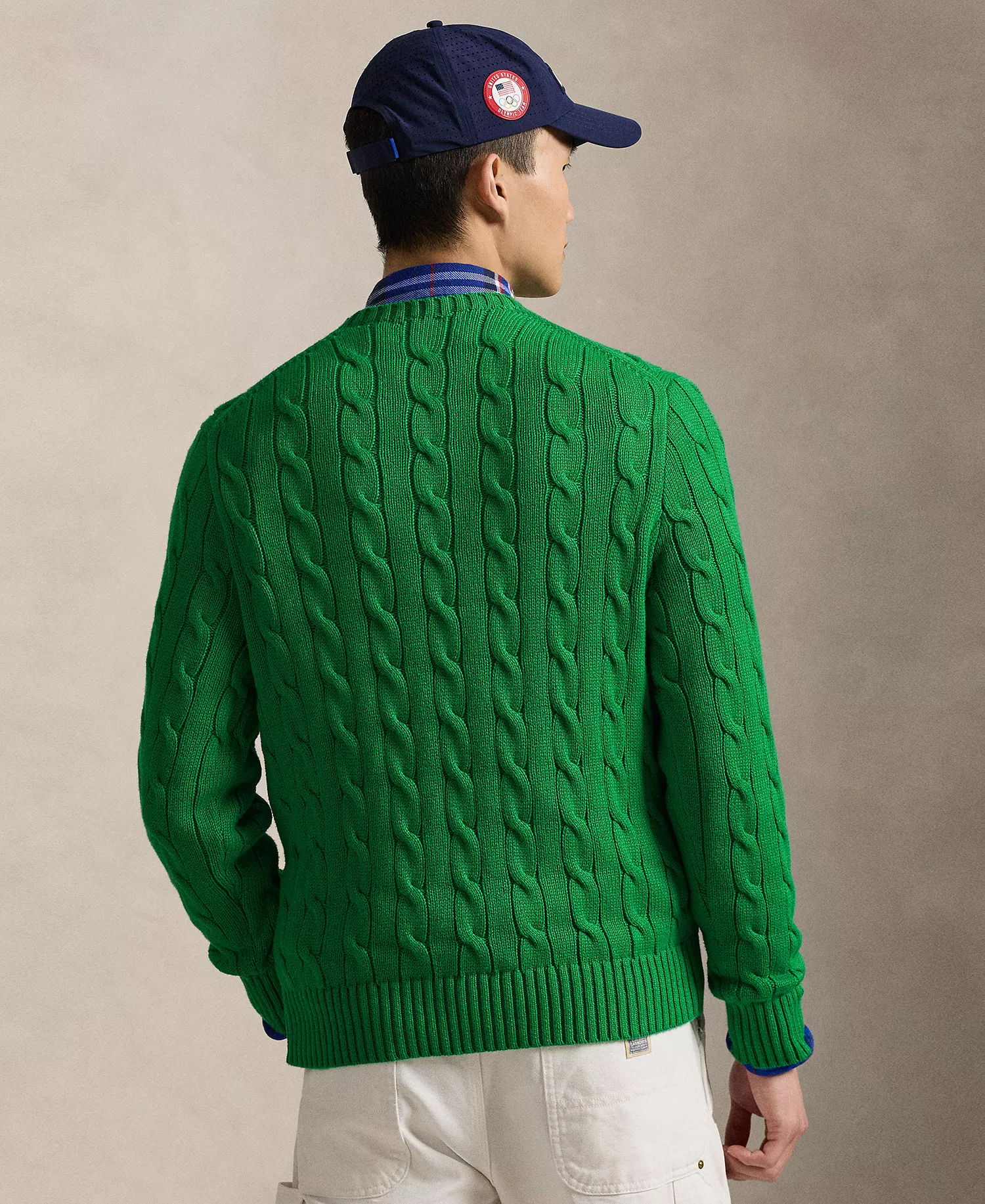 Men's  Cable-Knit Flag Sweater - Billard Green - L