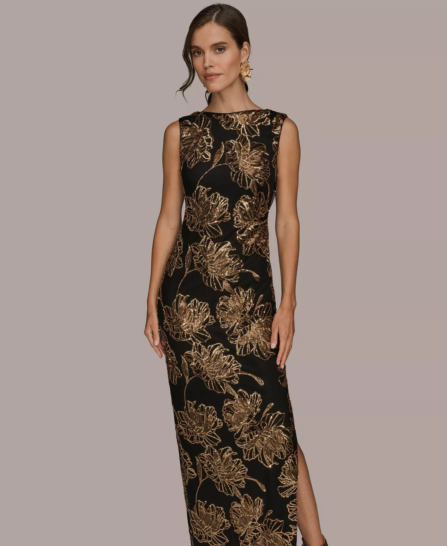 Women's Embellished Crew Neck Maxi Dress - Black/Gold - 12
