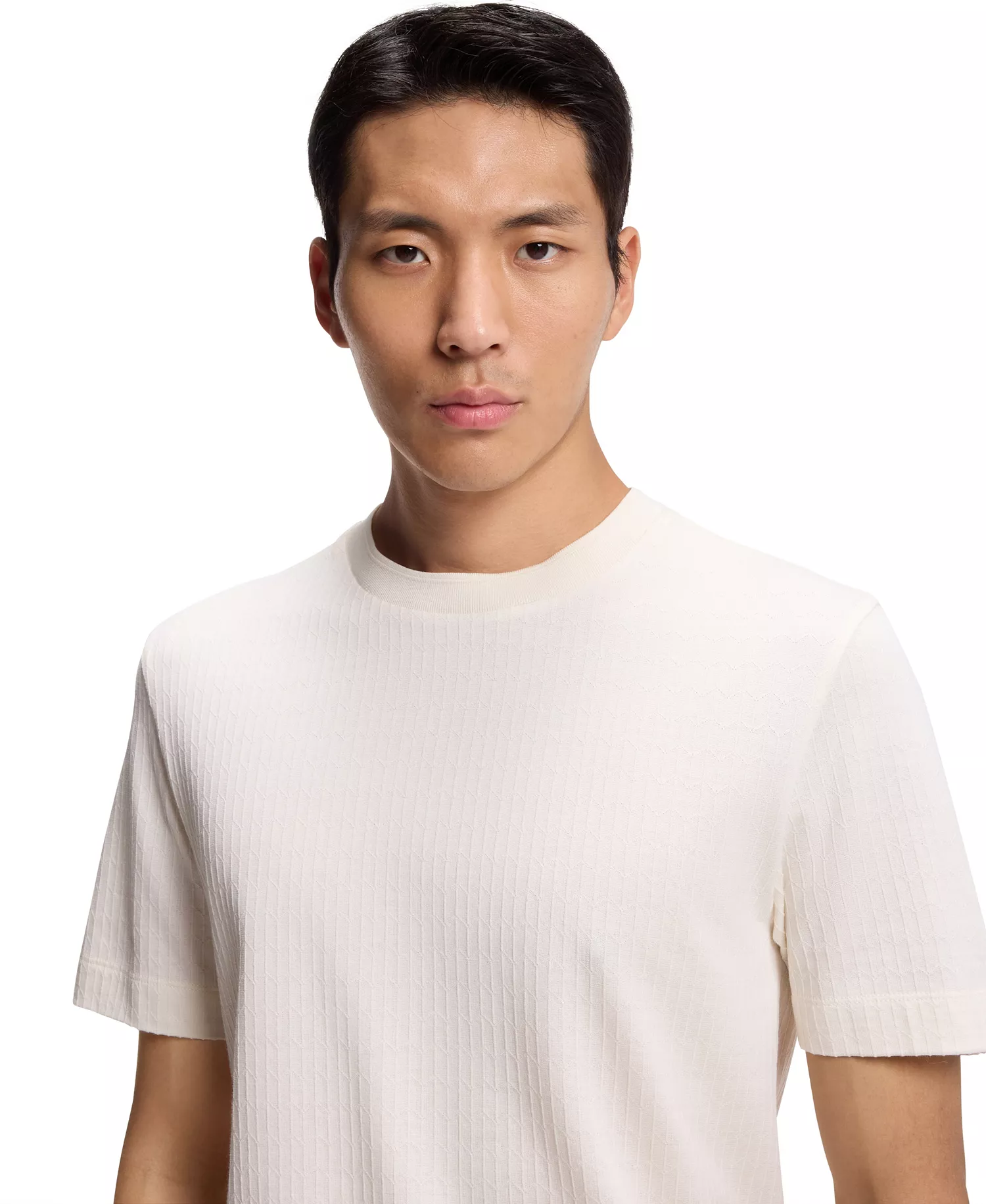 Men's Cotton-Silk Geometric Jacquard T-Shirt - Open White - L