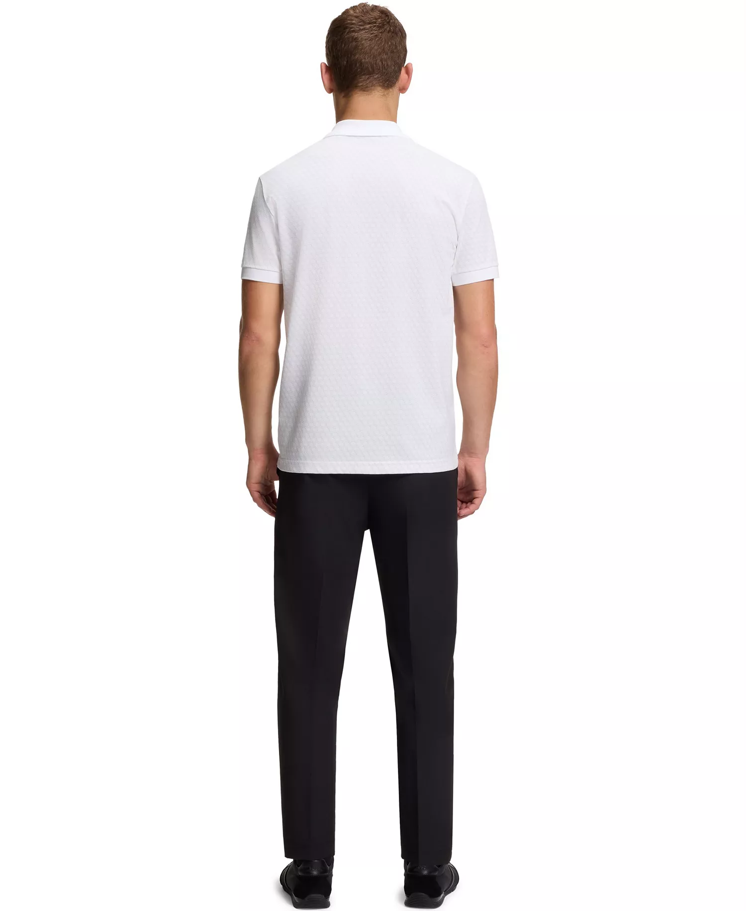 Men's Printed Pattern Cotton-Pique Polo Shirt - White - L