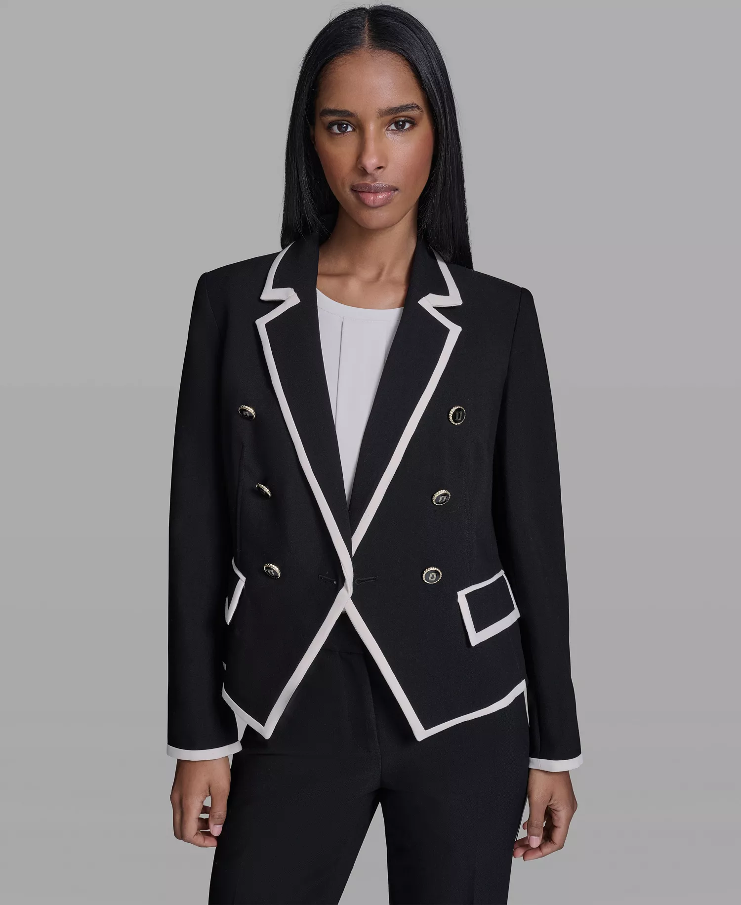 Women's Framed Notch-Collar Jacket - Black/Bisque - 0
