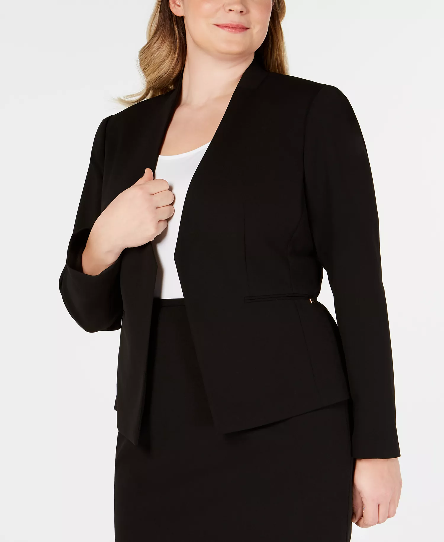 Plus Size Open-Front Soft Crepe Blazer - Black - 14W