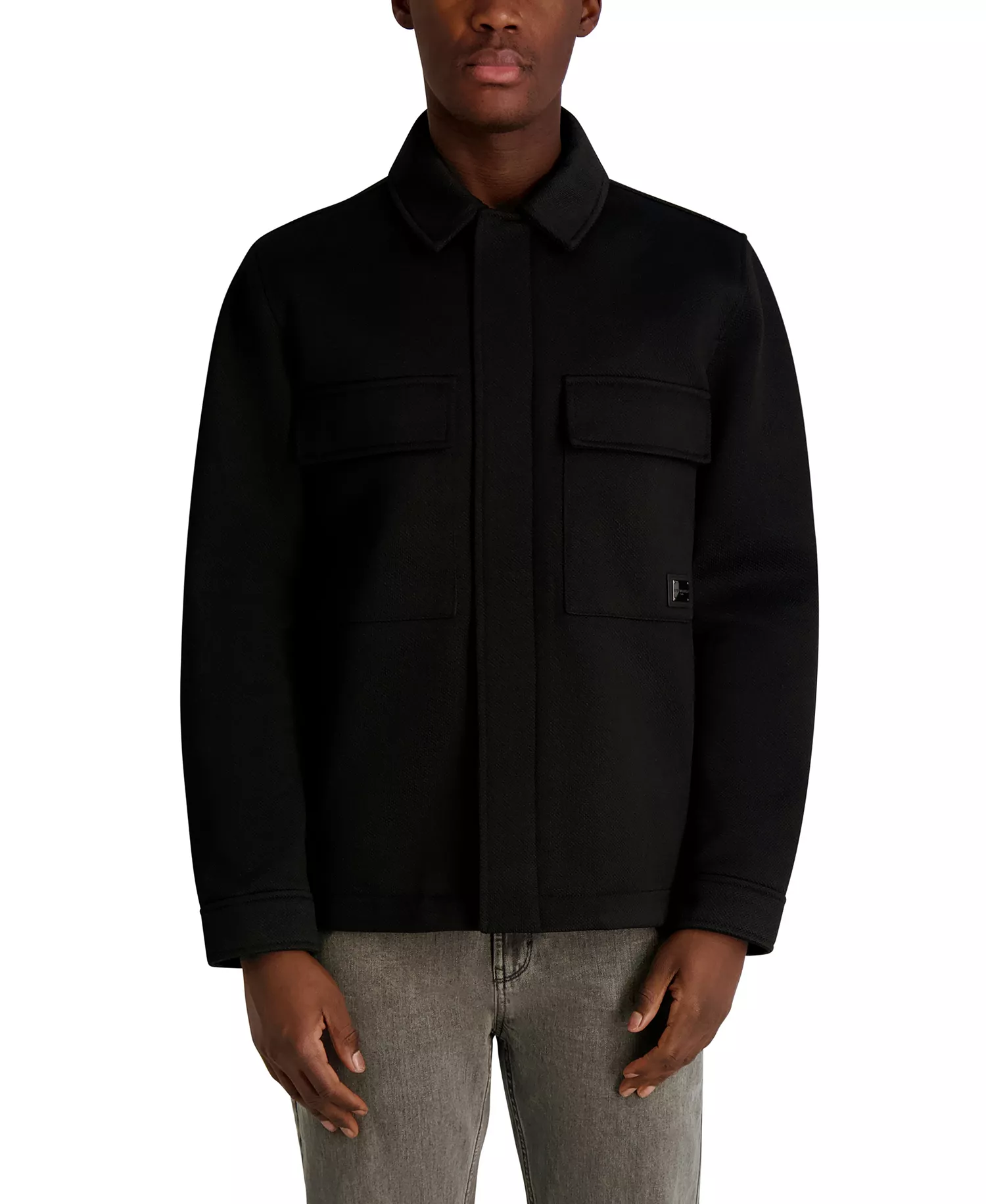 Men's Twill Collared Shirt Jacket - Black - 2XL