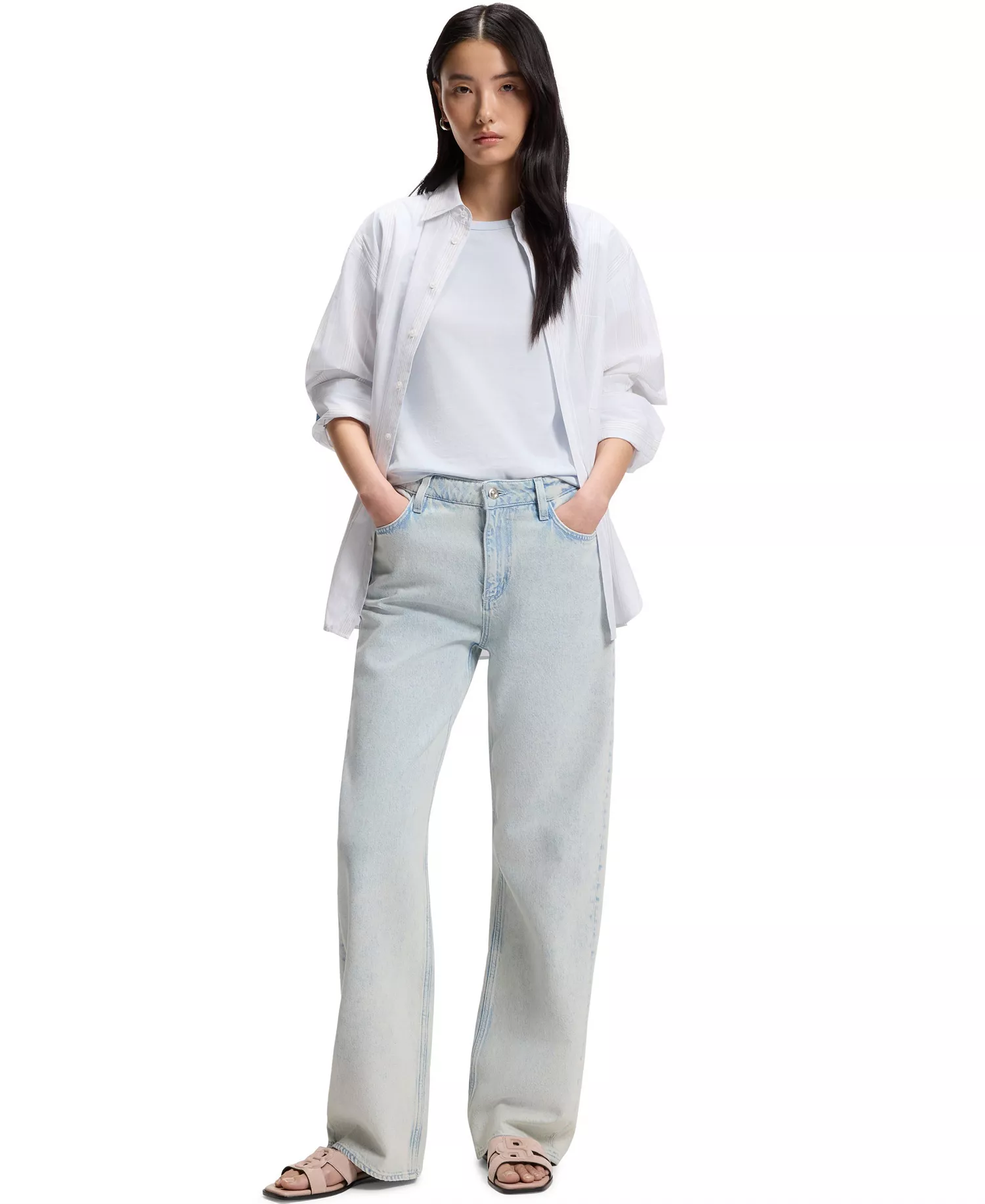 BOSS by Women's Cotton-Jersey Monogram Slim-Fit T-Shirt - Open Blue - L