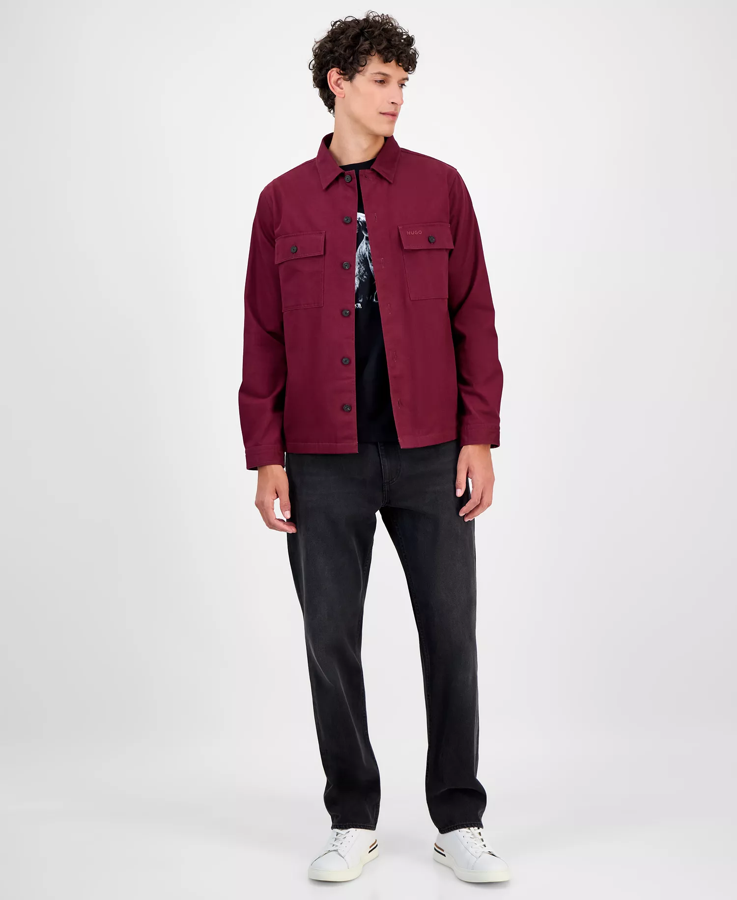 Men's Cotton Twill Oversized Shirt - Dark Red - 2XL