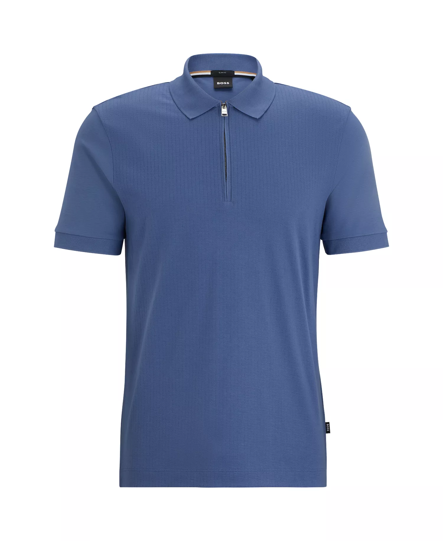 Men's Zip Placket Slim-Fit Polo Shirt - Open Blue - 2XL
