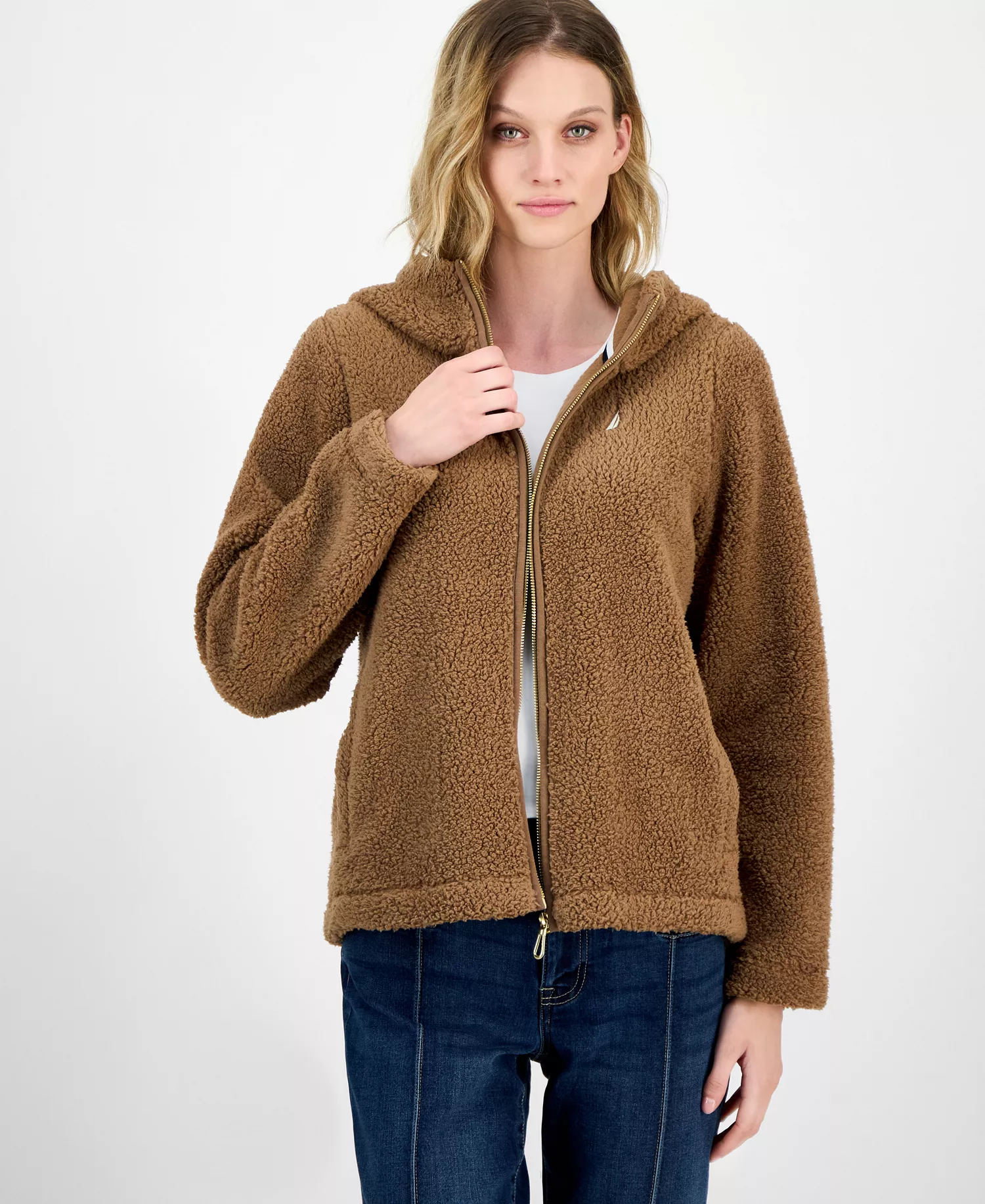 Nautica Women's Zippered Fleece Jacket - Barley - L