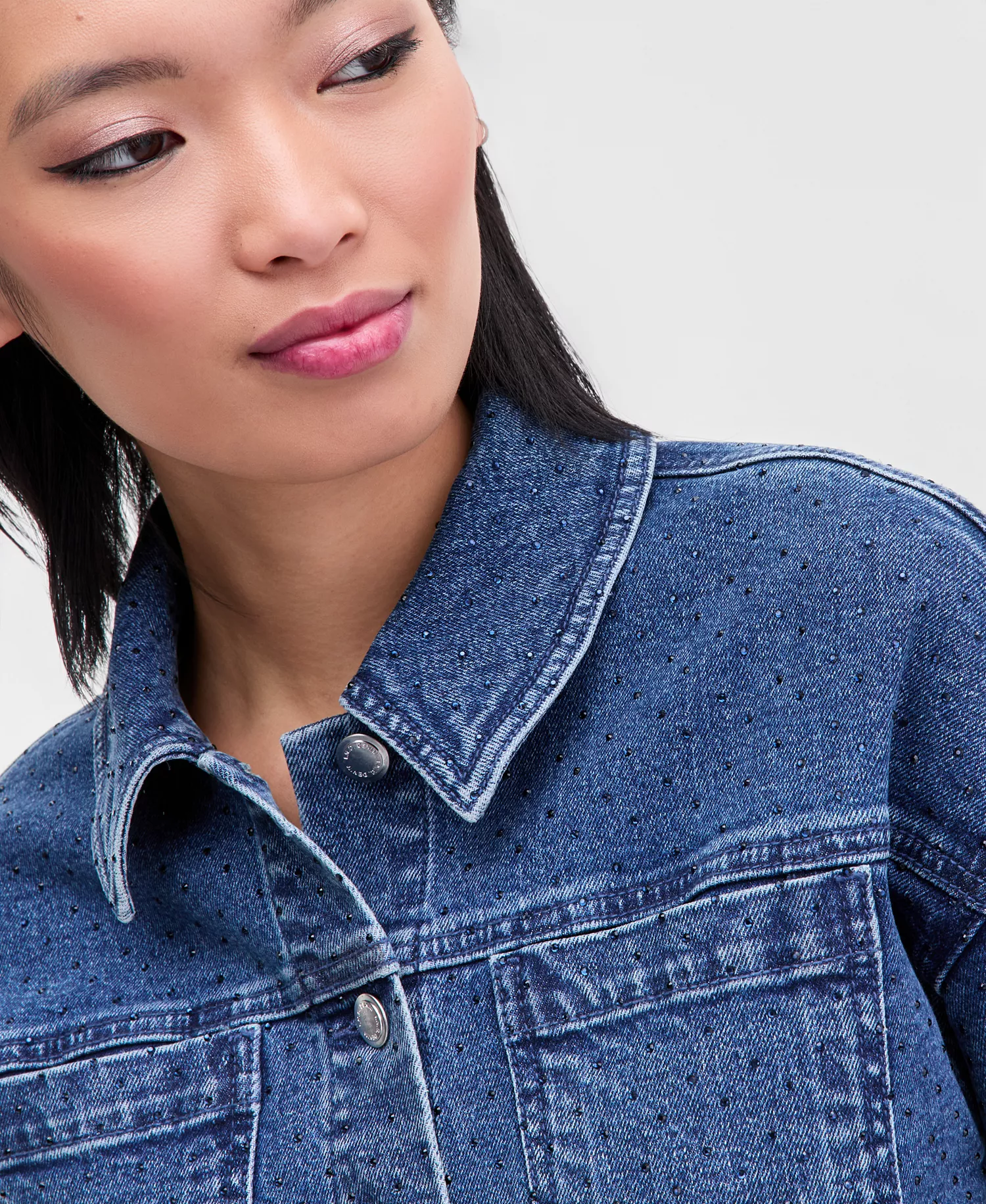 Women's Studded Denim Cotton Trucker Jacket, Macy's Exclusive - Liana Wash - L