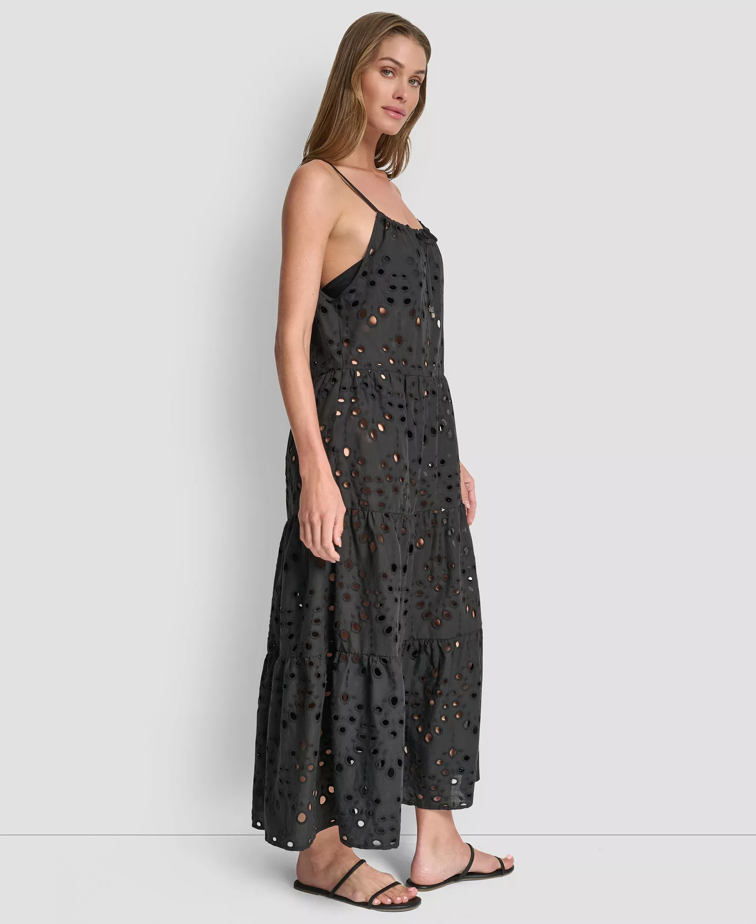 Women's Tiered Maxi Dress Swim Cover-Up - Black - L