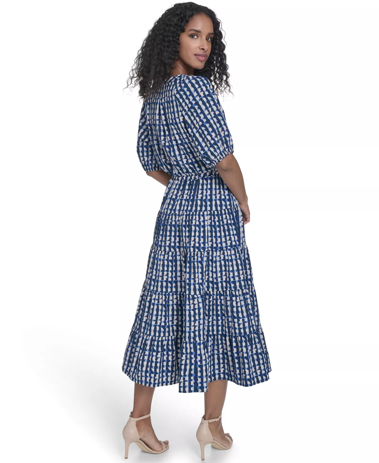 Women's Tiered V-Neck Midi Dress - Indigo/Stoney Beige Multi - 10
