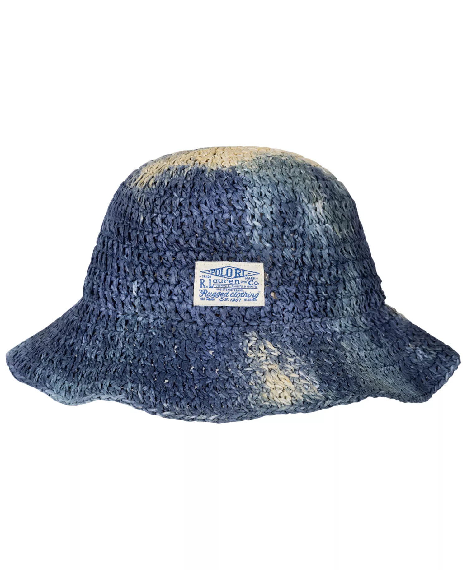 Men's Hand Painted Raffia Bucket Hat - Blue Multi - ONE SIZE