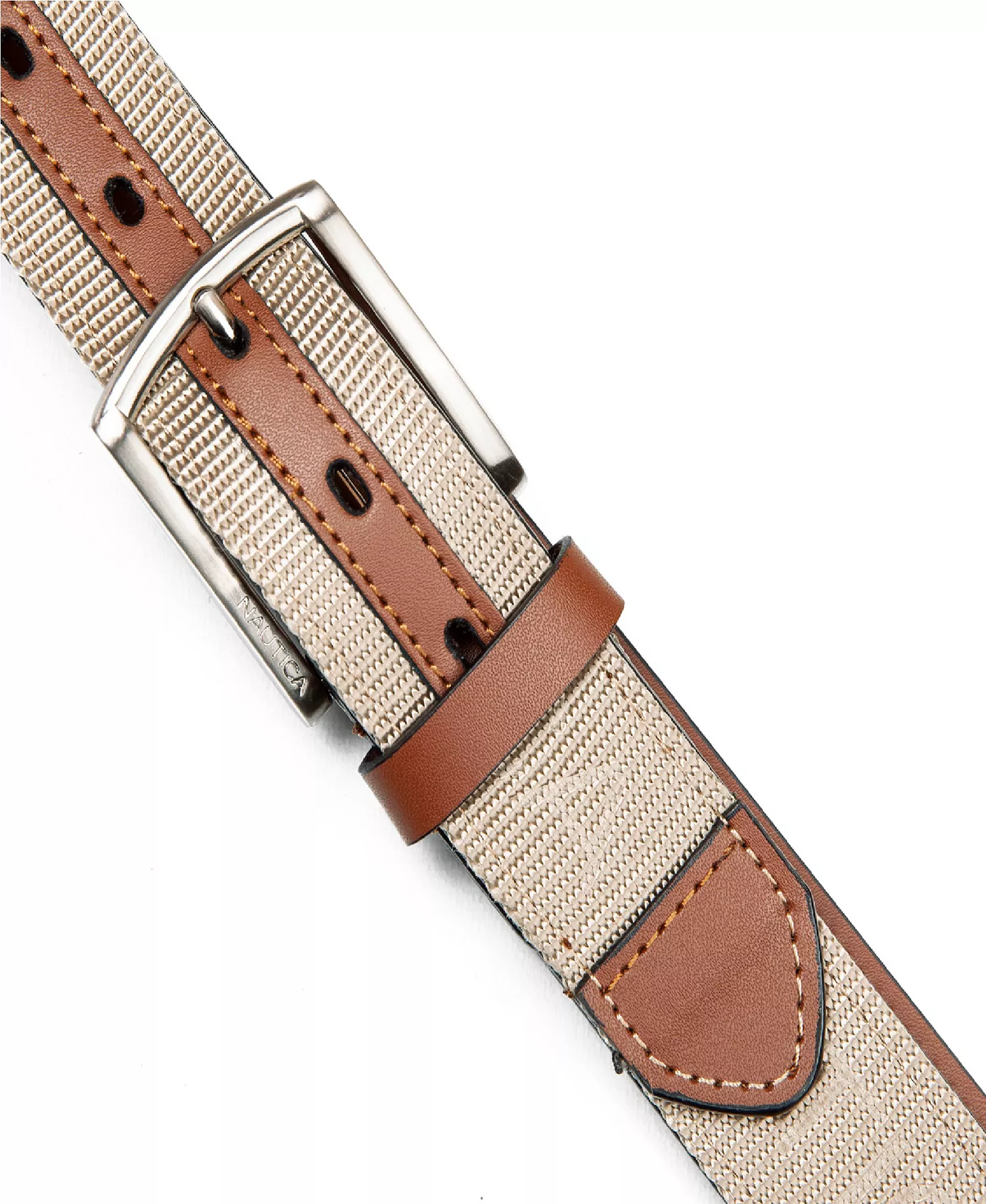 Men's Leather Tab Signature Webbing Logo Belt - Khaki - Large