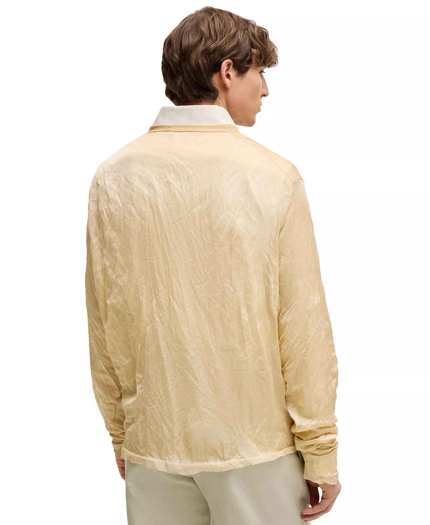 Men's Crinkled Knit V-Neck Sweater - Open Beige - XL