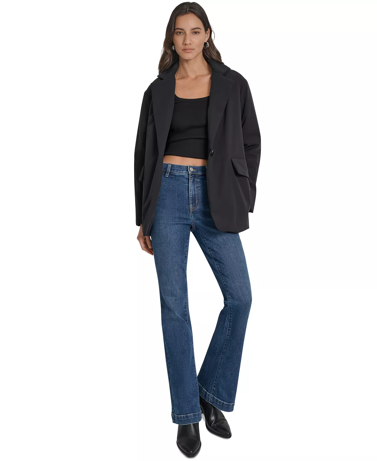 Women's One-Button Puffer Blazer - Black - XS