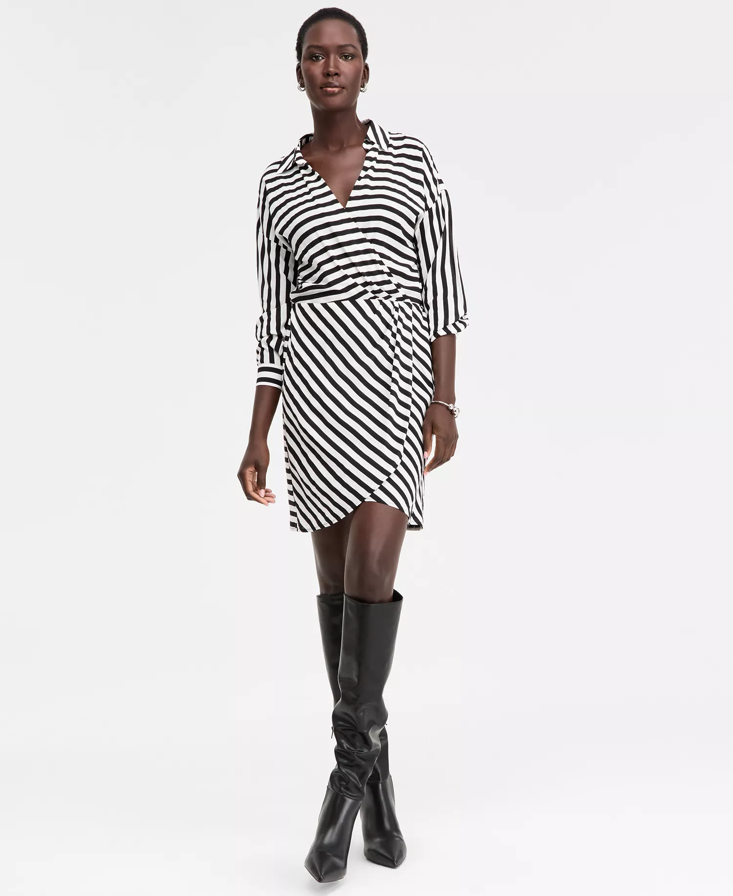 Women's Striped Faux-Wrap Dress, Macy's Exclusive - Prt Ls Wrap Dress - L