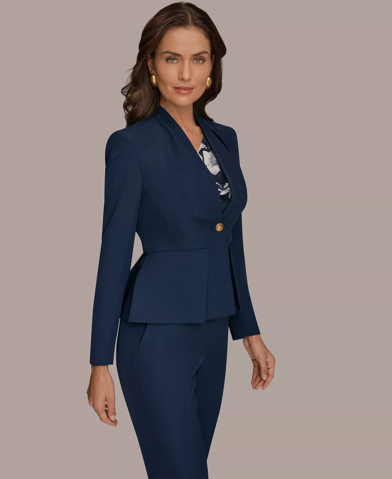 Women's One-Button Peplum Jacket, Regular & Petite - Nightfall - 0