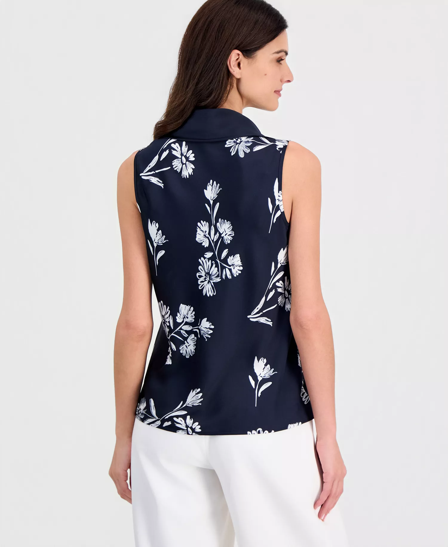 Petite Sailor Tie V-Neck Blouse - Navy Ivory - P/L