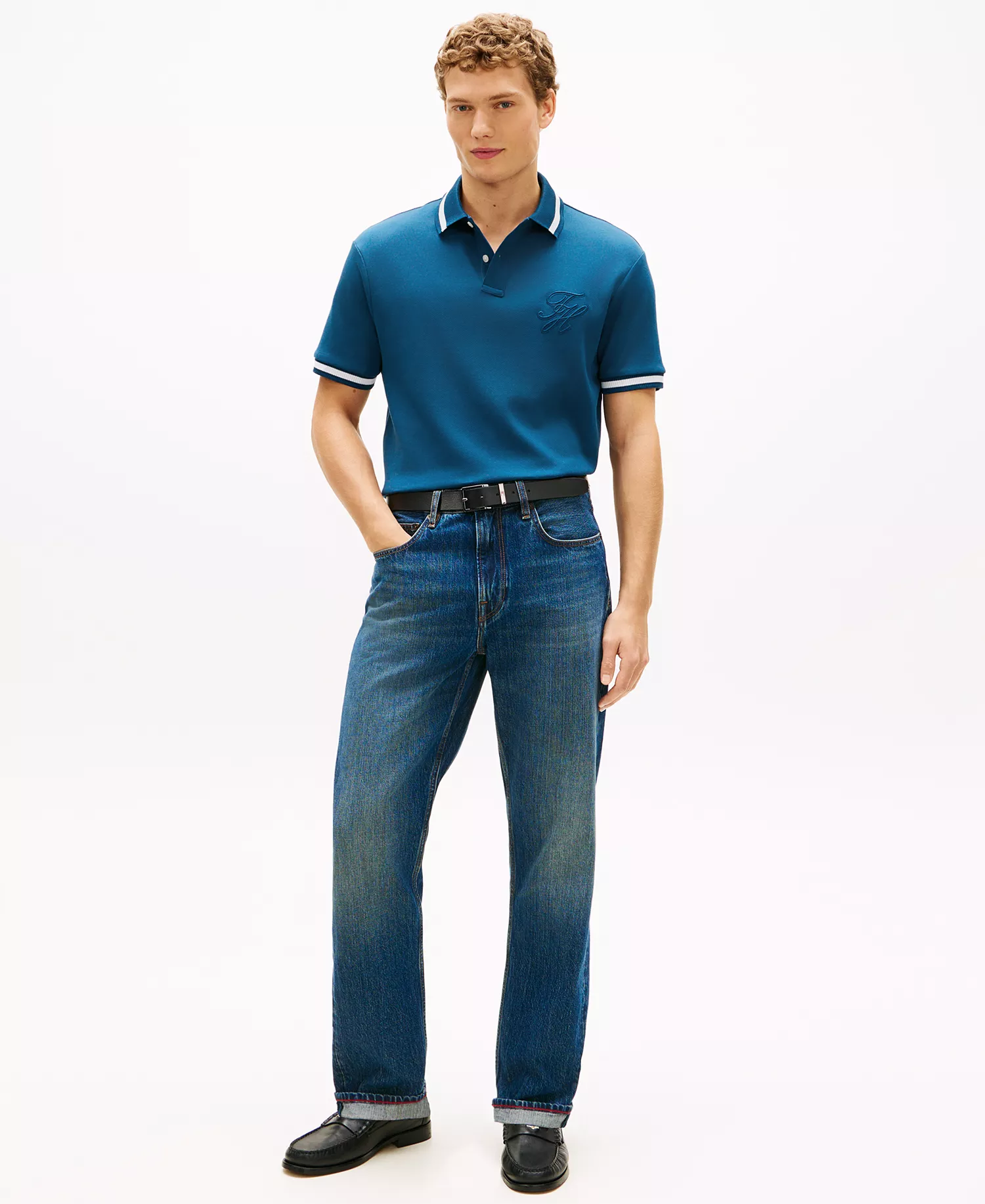 Men's Script Classic-Fit Polo Shirt - Blue Jean - L