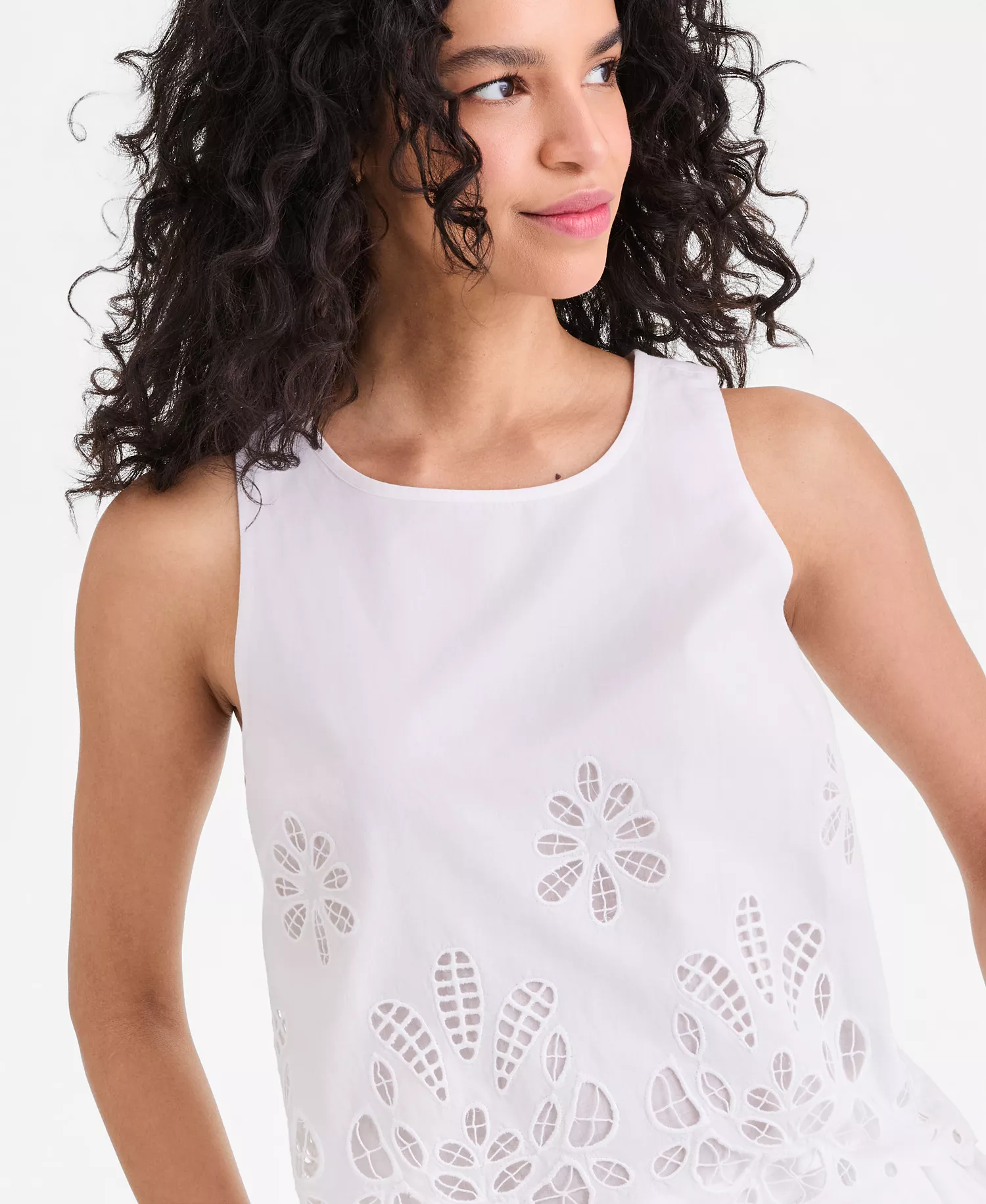 Women's Cotton Eyelet Lace Sleeveless Top, Macy's Exclusive - Bright White - L