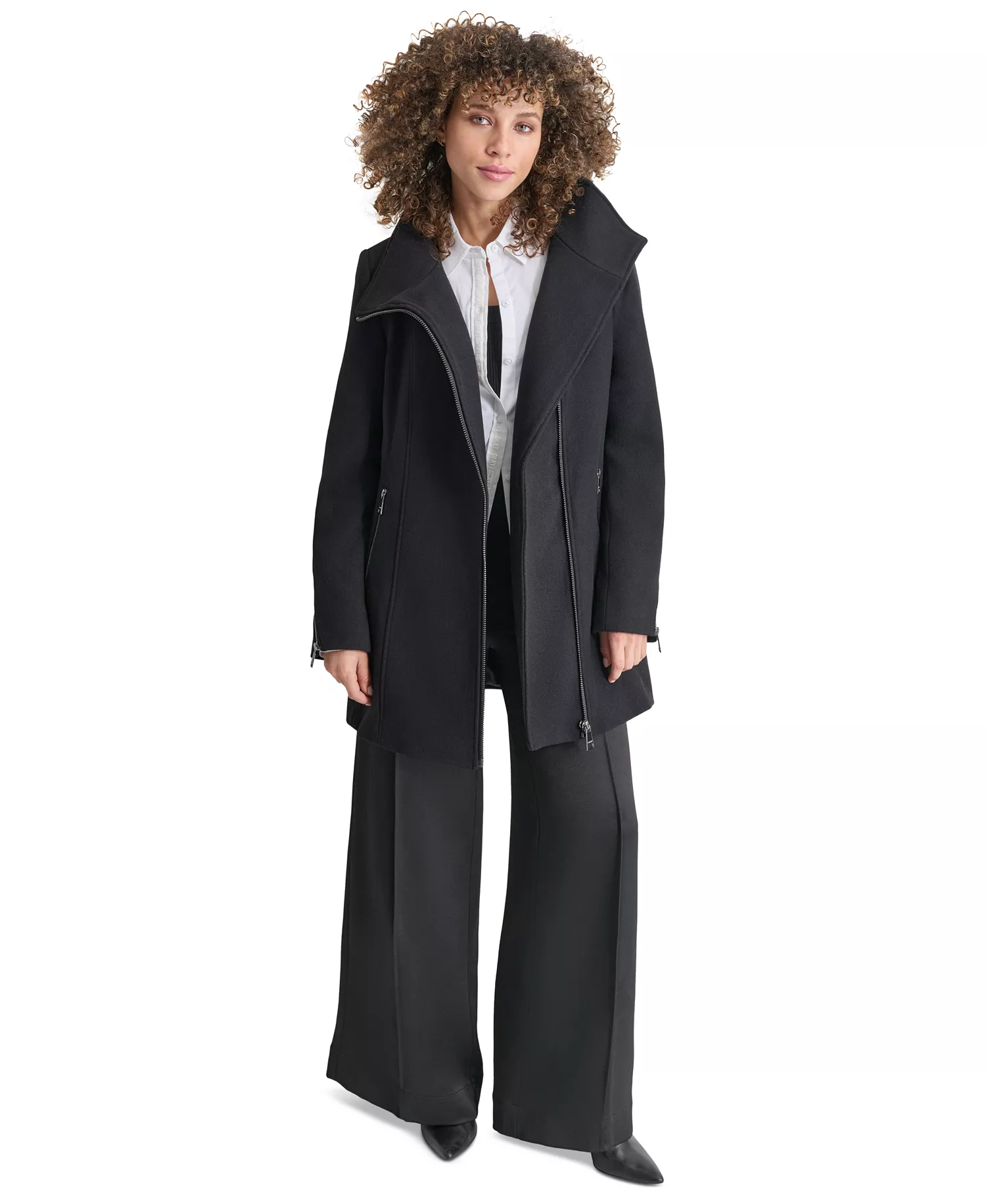 Women's Asymmetrical Zip Coat - Black - L