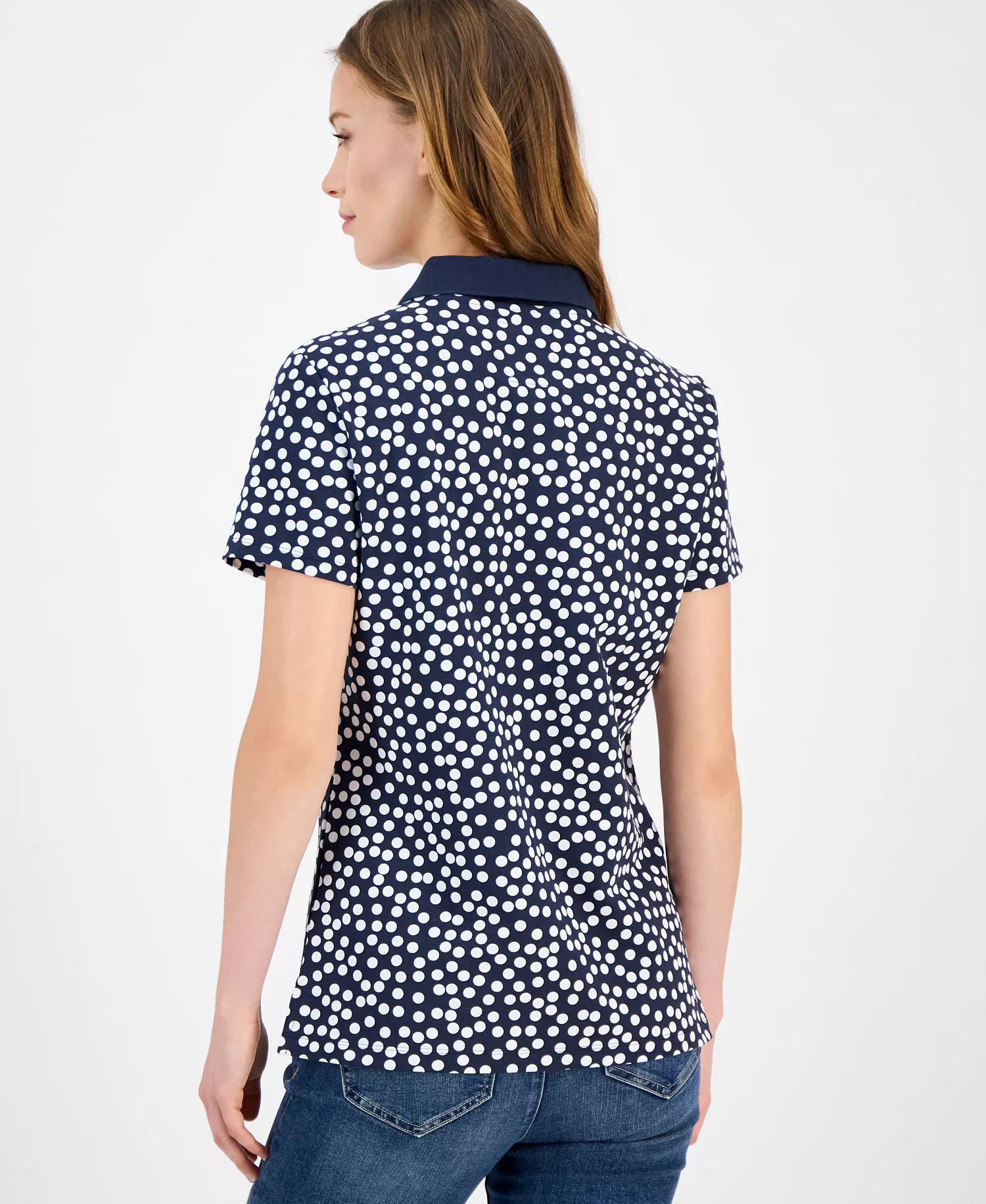 Nautica Women's Snow Dot Polo Shirt - Night Sky/ Bright White - L