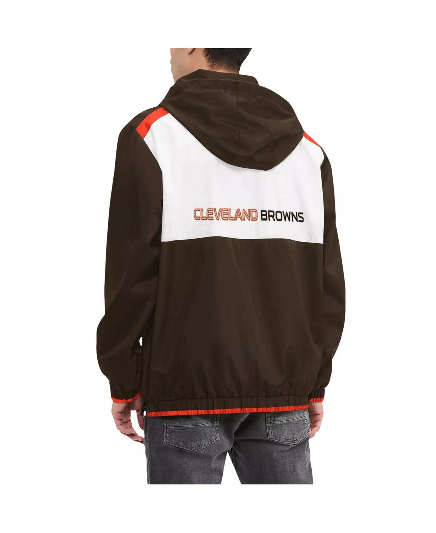 Men's Brown, White Cleveland Browns Carter Half-Zip Hooded Top - Brown, White - 2XL