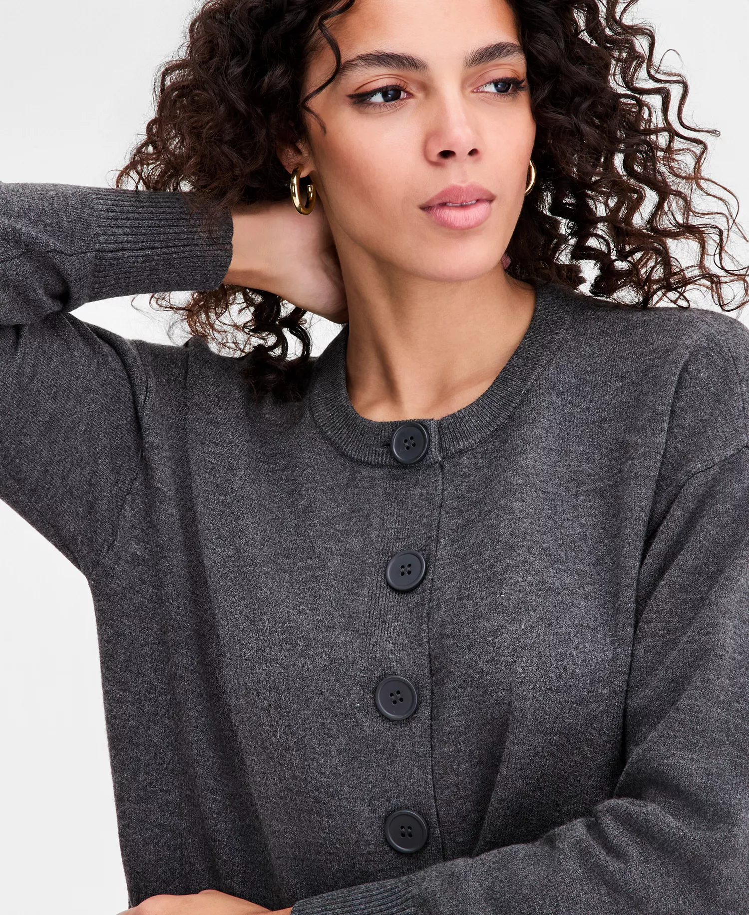 Women's Crewneck Cardigan, Macy's Exclusive - Mercury Grey - L