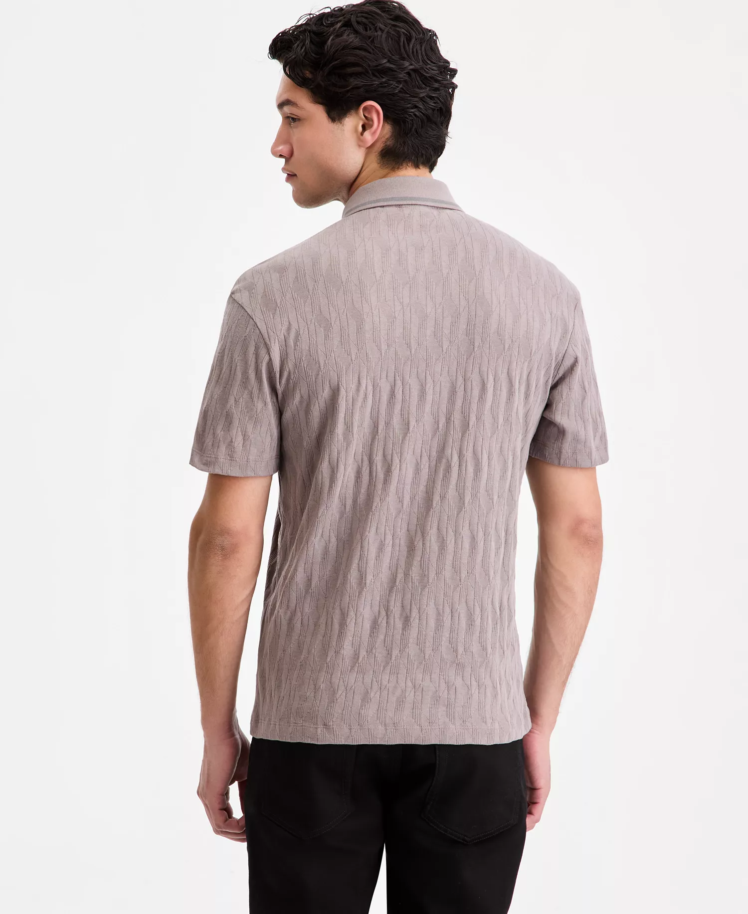 Men's Cotton Jacquard Short-Sleeve Polo Shirt - light/pastel brown - 2XL