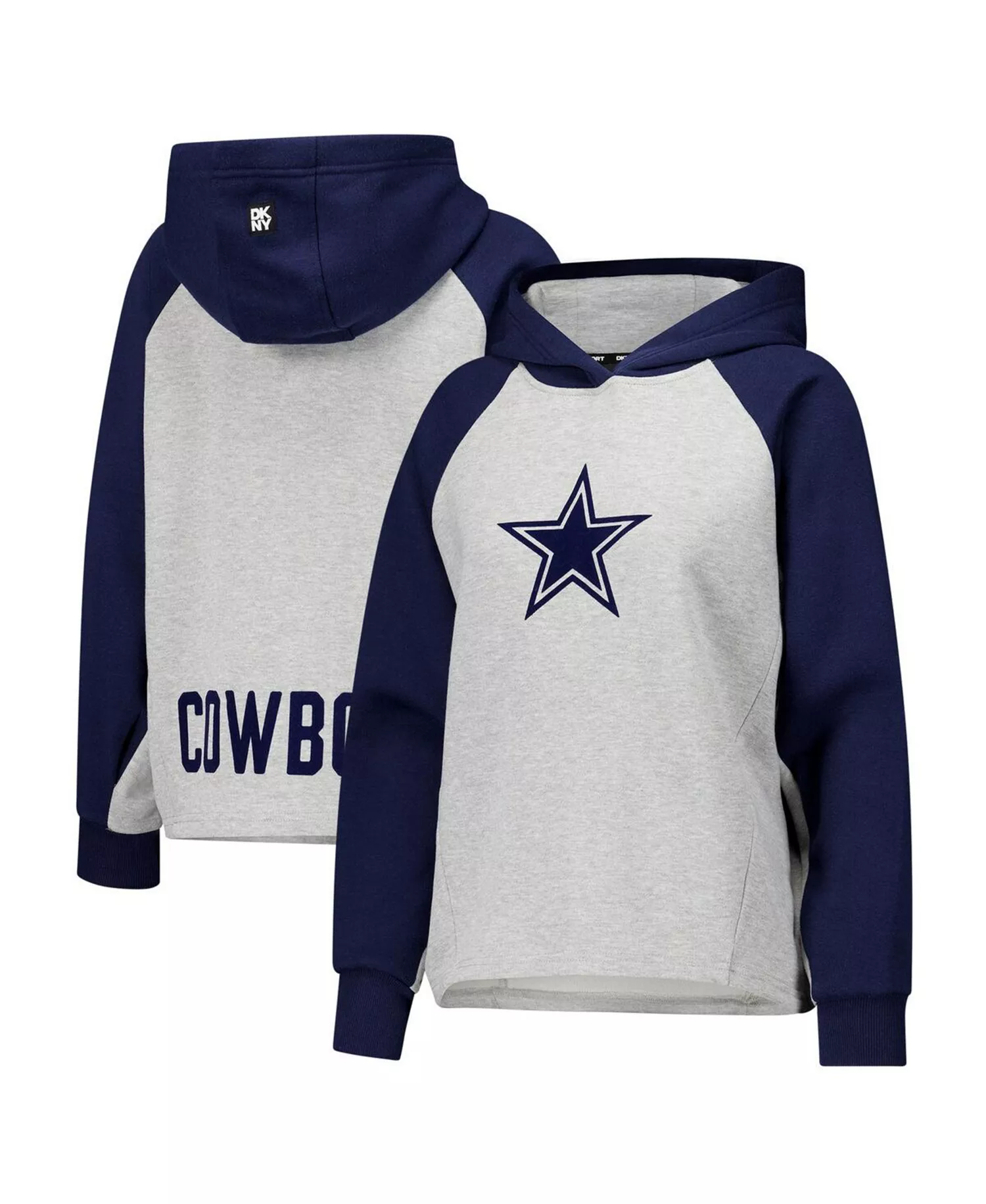 Women's Gray/Navy Dallas Cowboys Joy Cropped Raglan Pullover Hoodie - Gray, Navy - 2XL