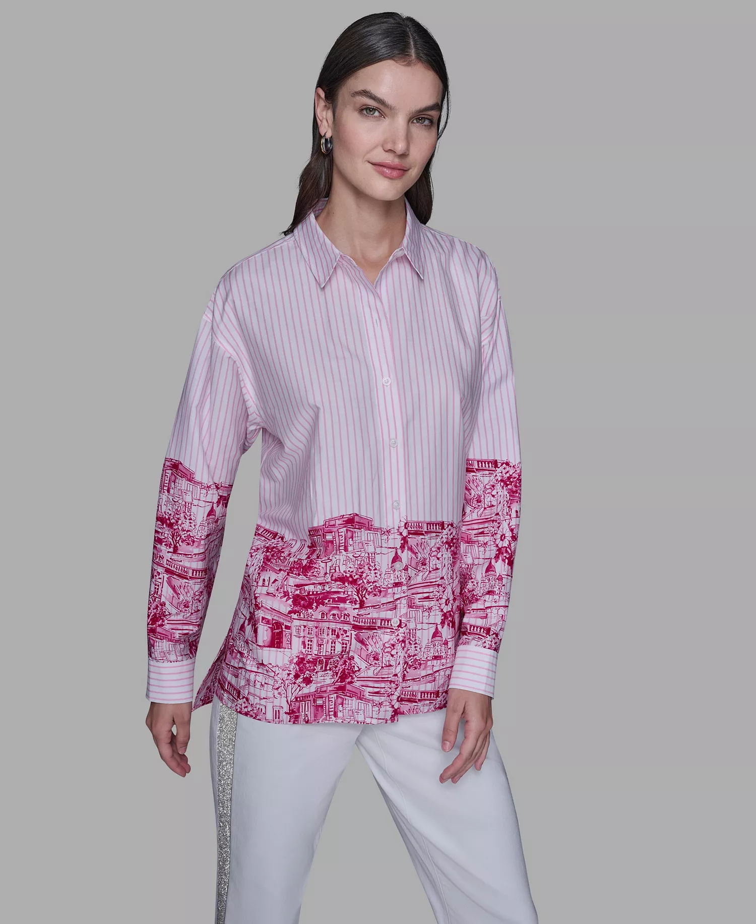 Women's Printed High-Low Shirt - Rouge/Prism Pink Multi - L