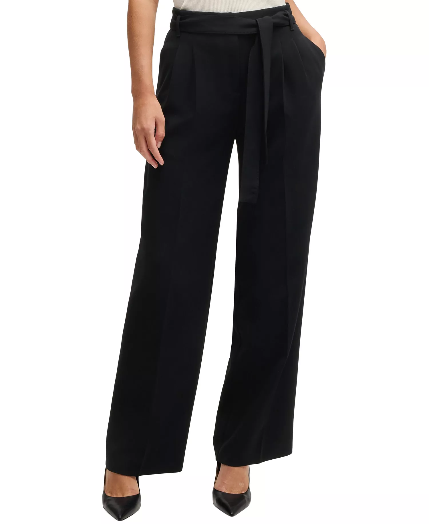 Women's Japanese Crepe Relaxed-Fit Trousers - Black - 6