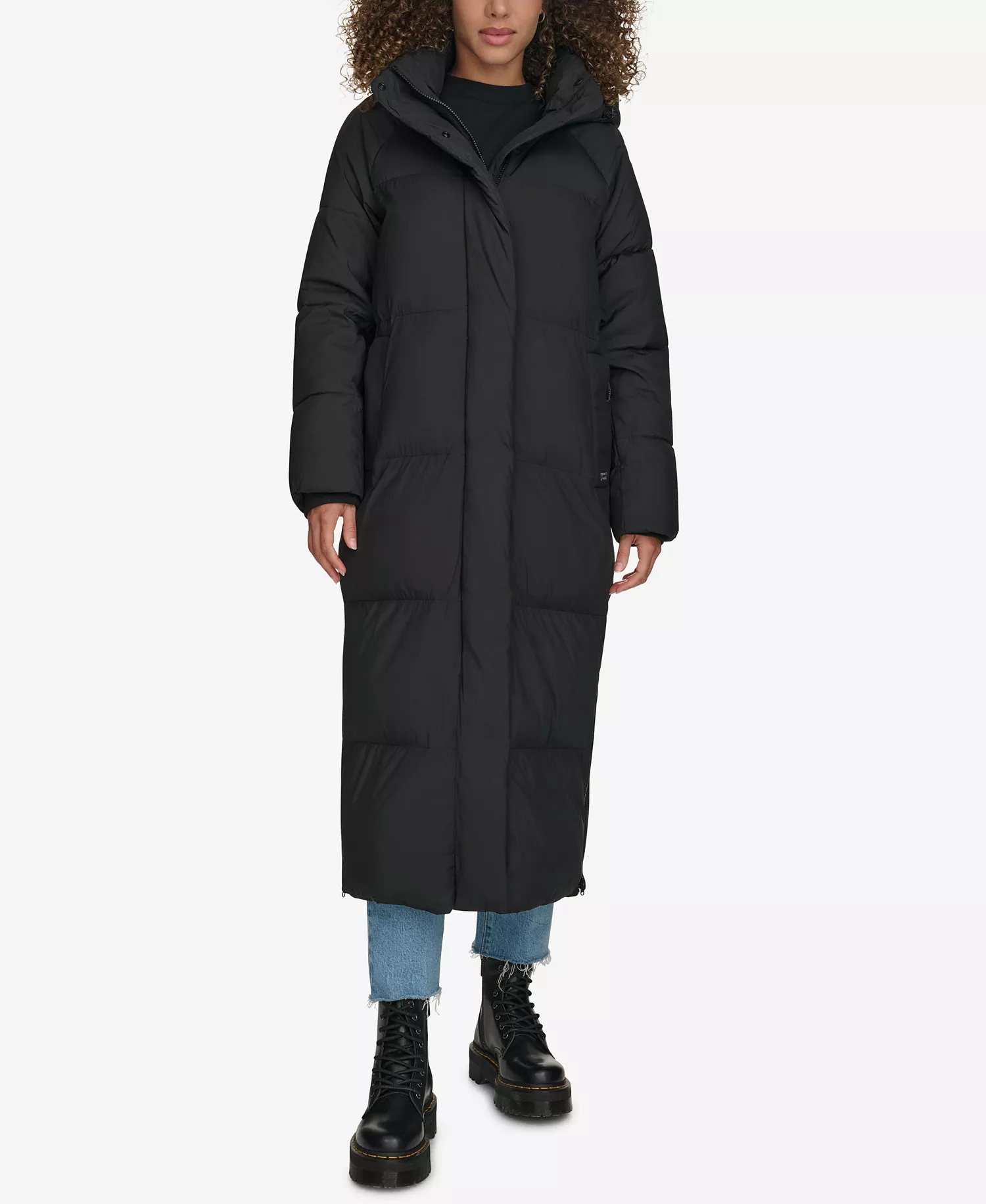 Women's Extra Long Quilted Parka - Black - Large
