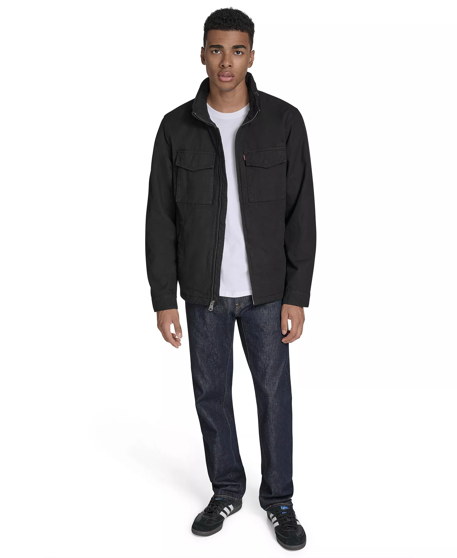 Men's Cotton Military Jacket - Black - L