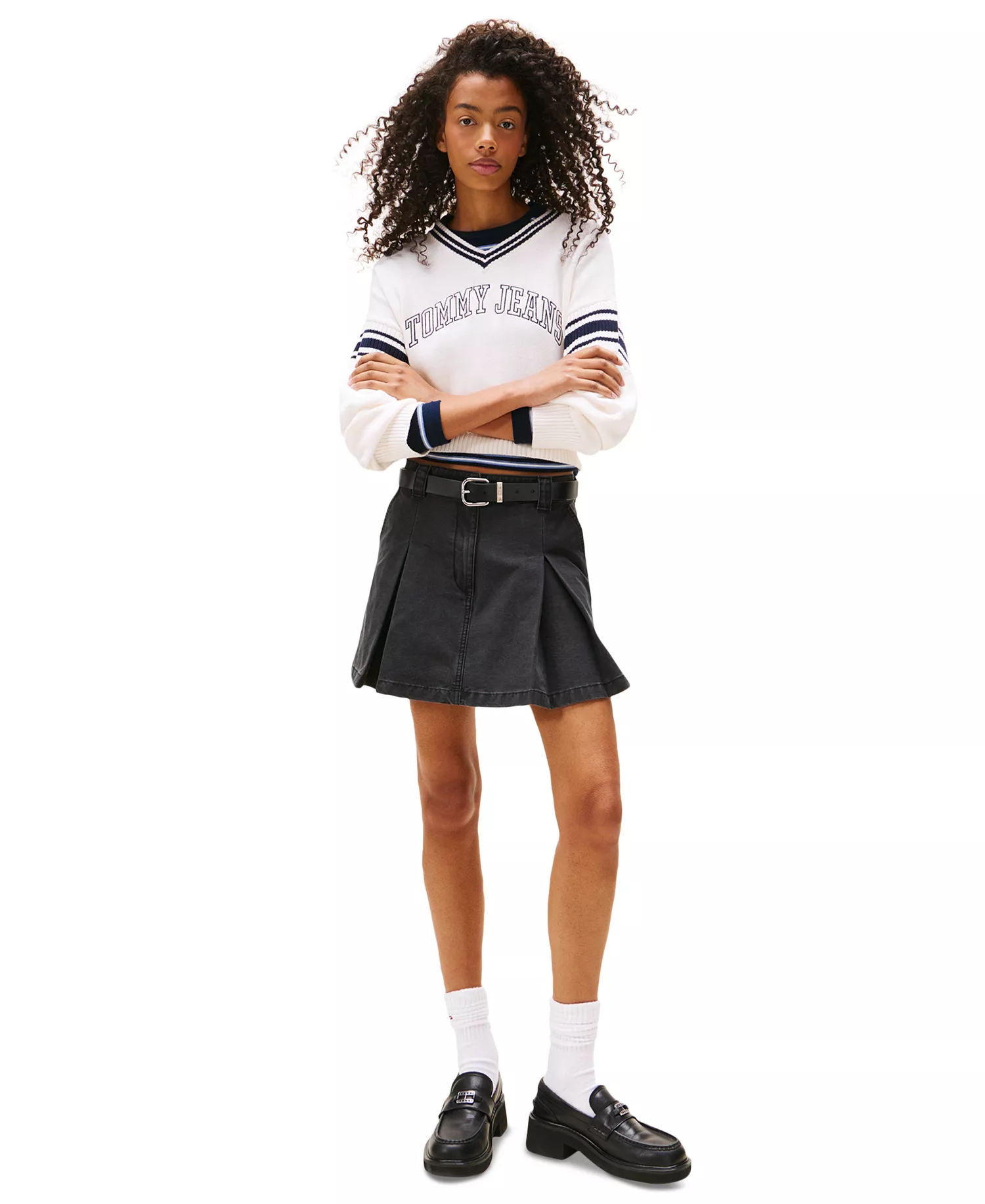 Women's Varsity V-Neck Cotton Sweater - Ancient White - XL