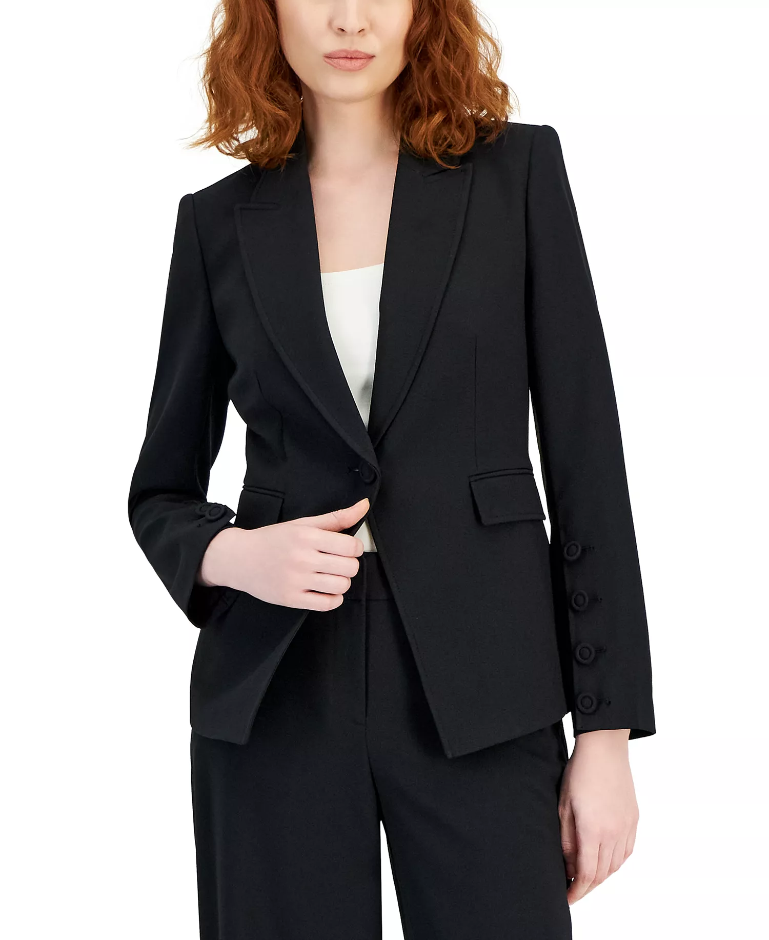 Women's Peak Lapel One-Button Blazer - Black - 10