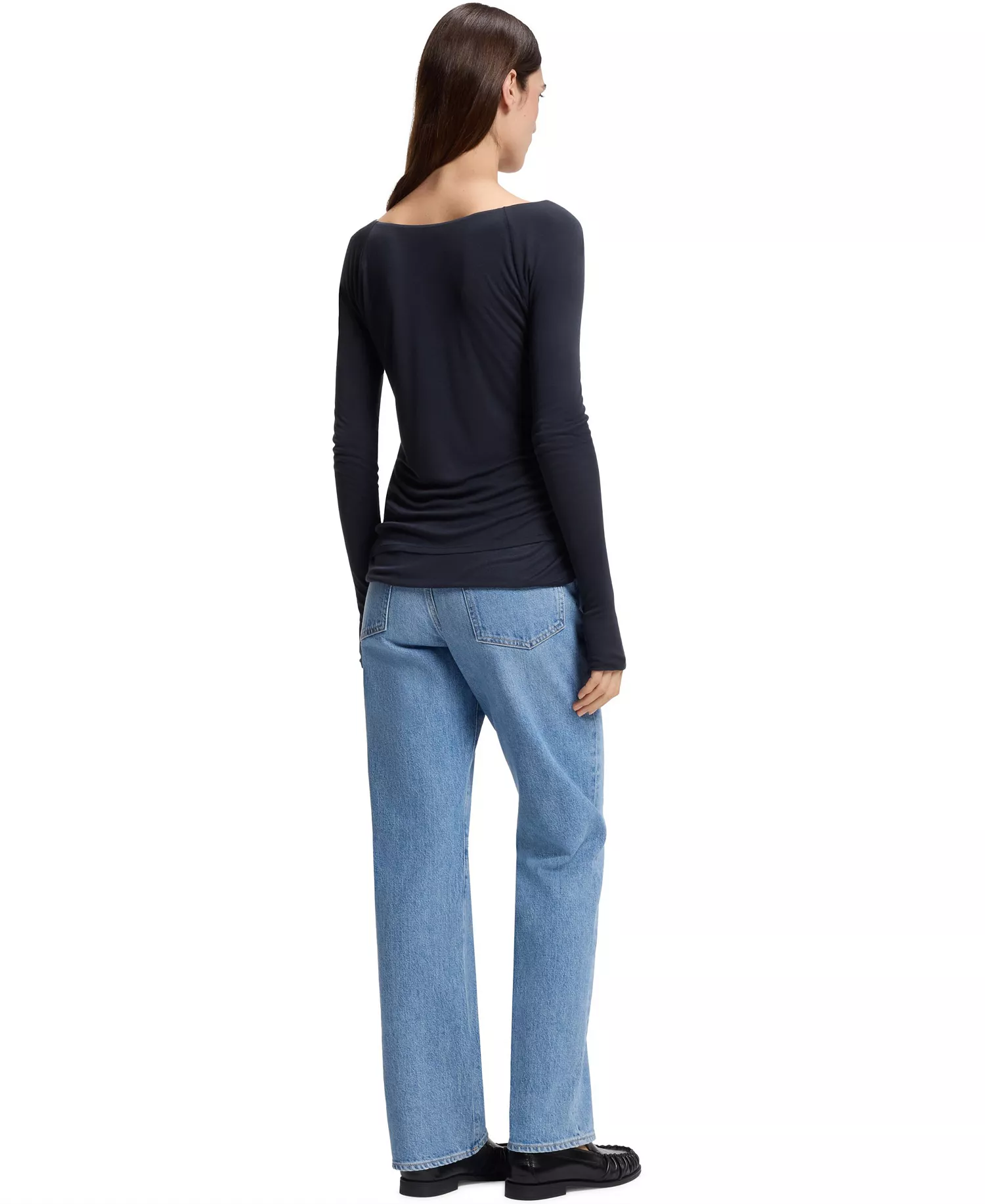 BOSS by Women's Sheer Jersey Double-Layered Jersey Top - Dark Blue - L