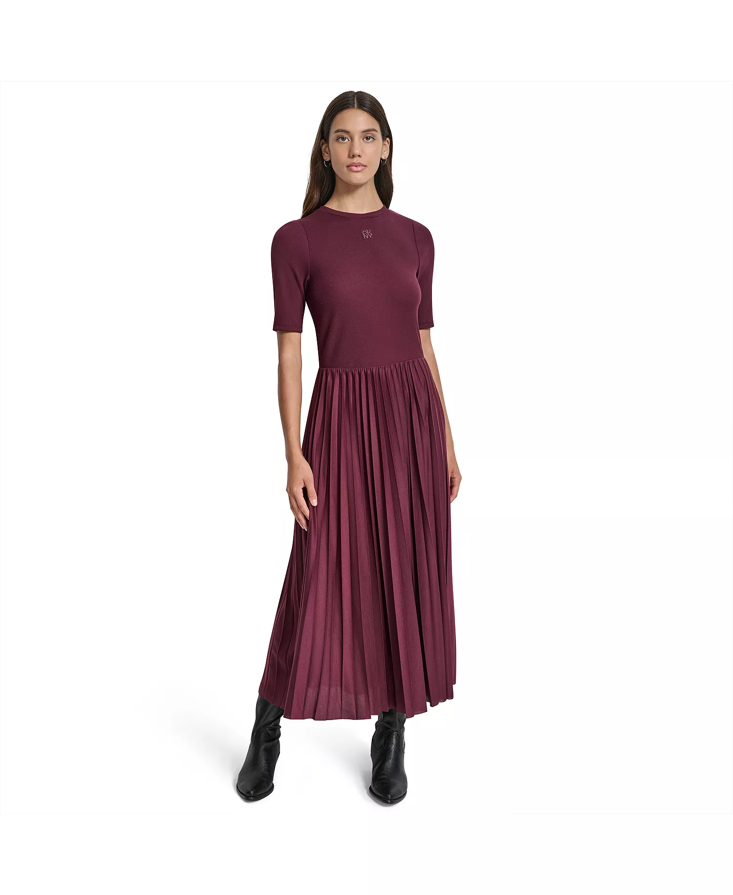 Women's Ballet Sleeve Pleated Midi Dress - Syrah - M