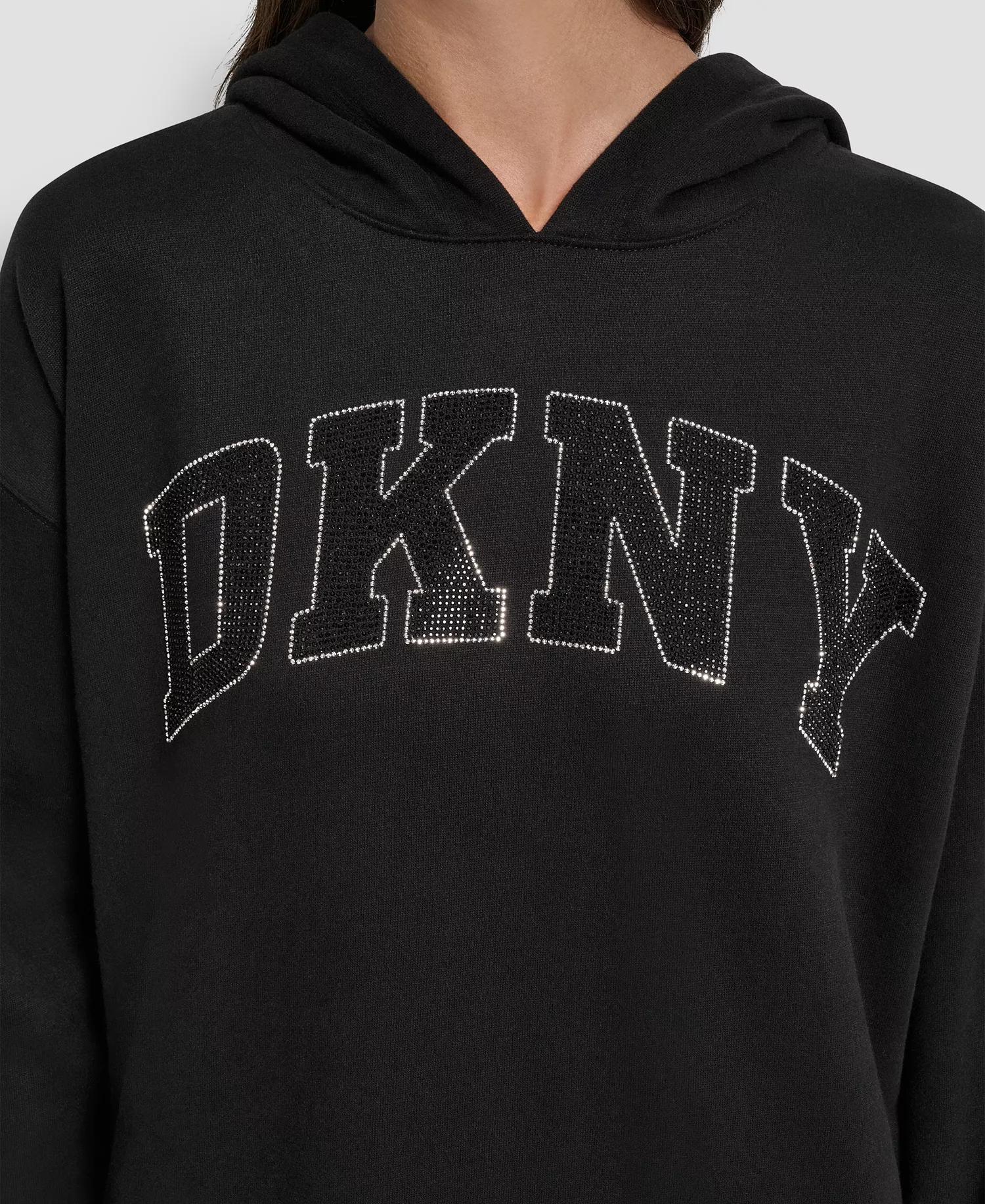 Women's Exploded Rhinestone Varsity Logo Hoodie Sneaker Dress - Black - M