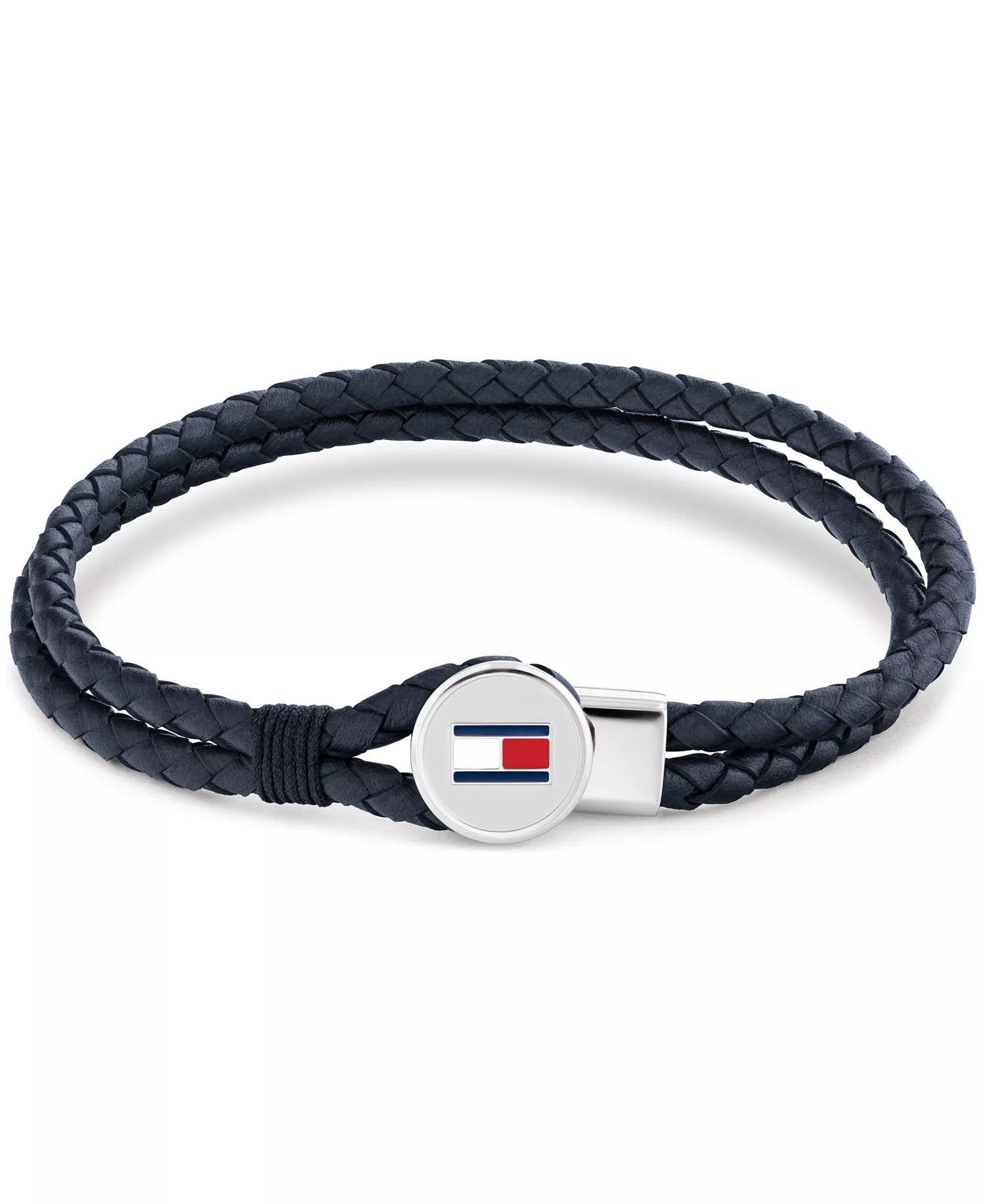 Men's Blue Leather with Stainless Steel Braided Bracelet - Blue Braided Leather - ONE SIZE