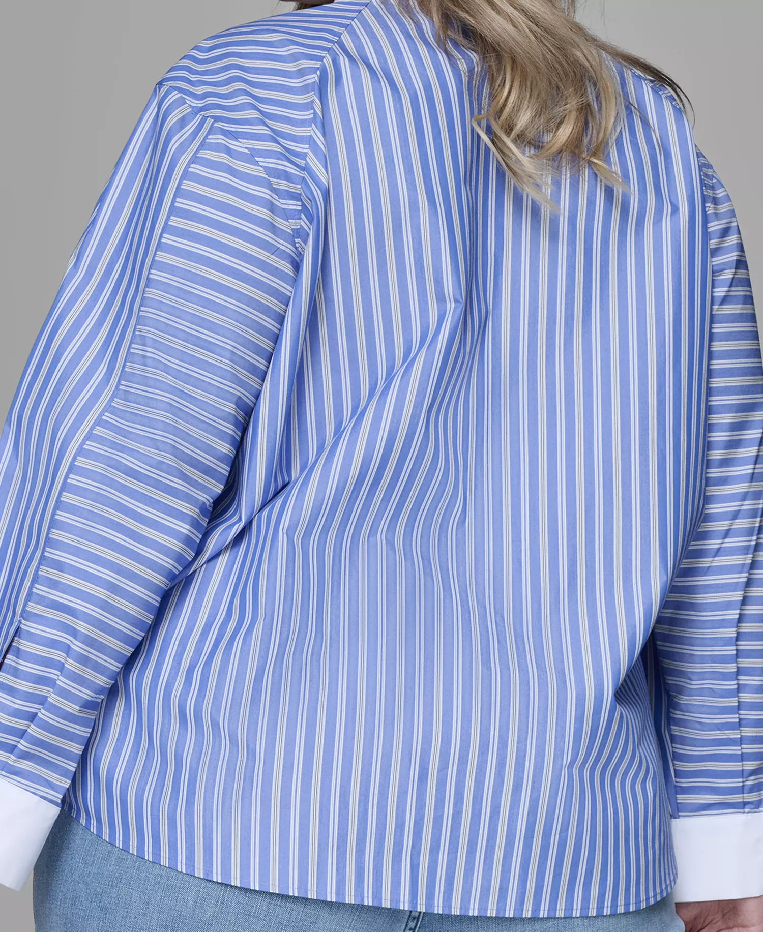 Women's Plus Size Long-Sleeve Stripe Shirt - French Blue Combo - 0X