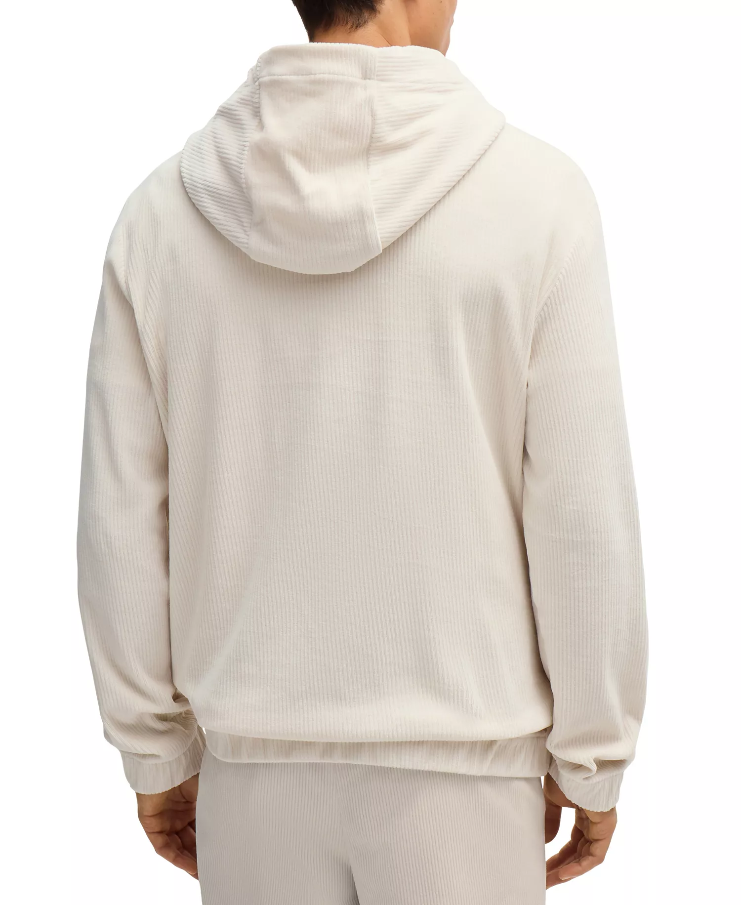 Men's Press-Stud Hood Cotton-Corduroy Hoodie - Open White - L