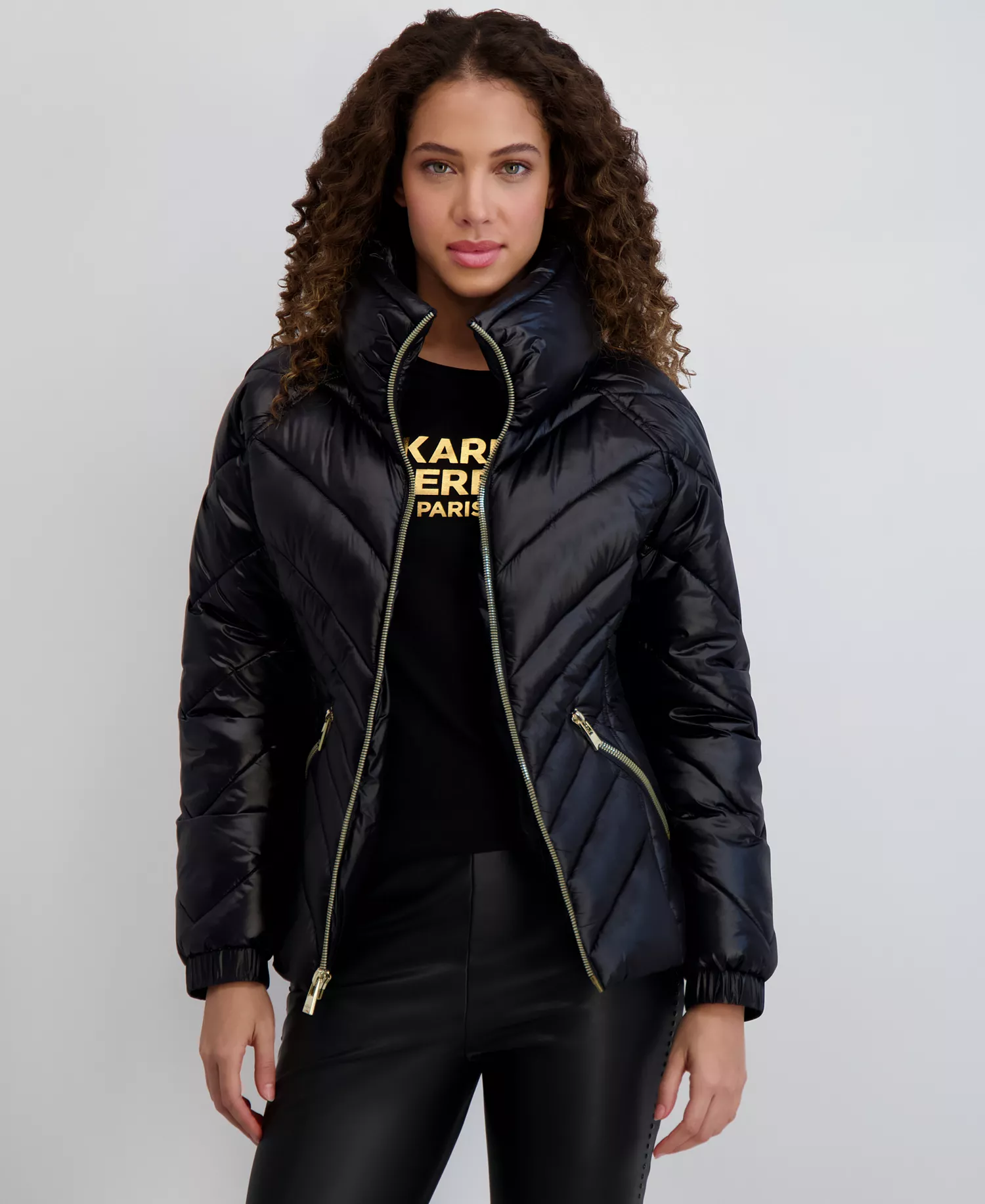 Women's Pillow-Collar Puffer Coat - Black - L